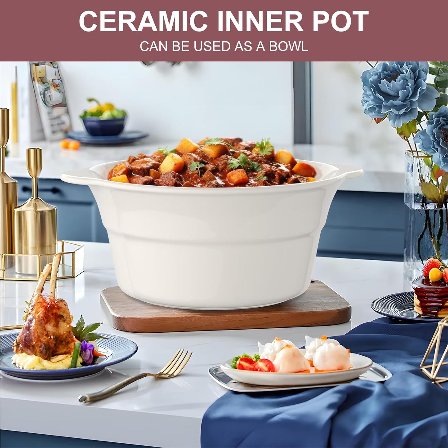 MAGNIFIQUE 5 Quart Programmable Slow Cooker with Auto Warm Setting, Glazed Ceramic Liner, Kitchen Small Appliance for Family Dinners, Red