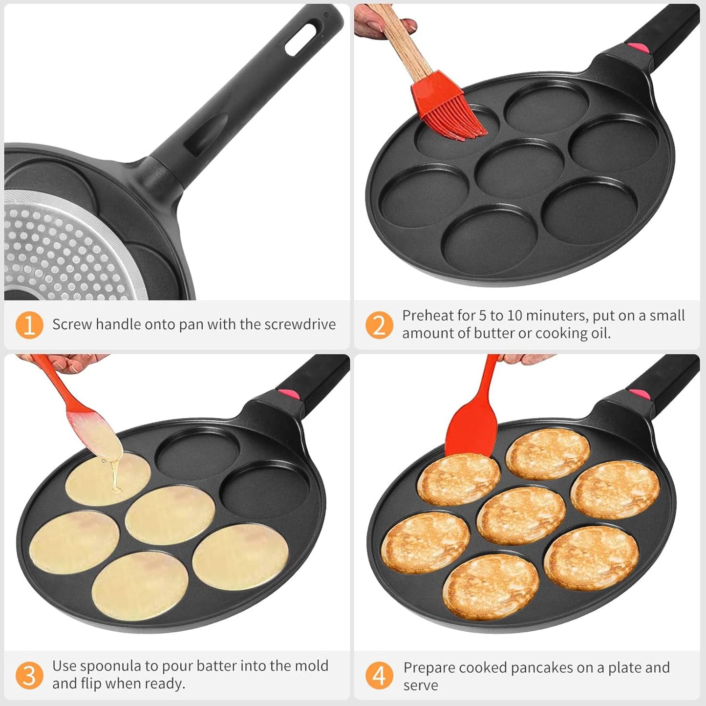 Pancake Pan Maker Nonstick Induction Compatible, 10.5 Inch Mini Non Stick Silver Dollar Grill Blini Griddle Crepe Pan,7 Molds Cake Egg Cooker Skillet for Kids Gifts