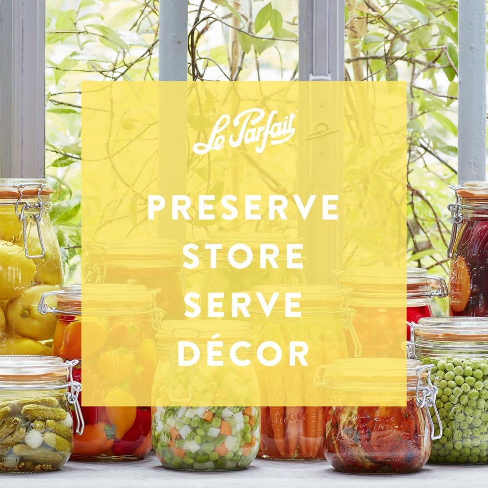 Le Parfait Super Jar, Canning Jars, 500mL French Glass Canning Jar w/Round Body, Glass Jars With Airtight Lid, Canning Jars Wide Mouth, Glass Jar w/Lid, Clear Jars, Clear Glass Jars (16oz/Pint, 4 pk)