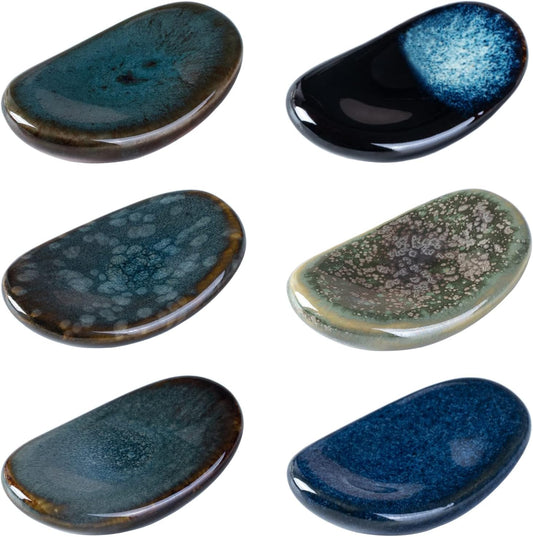 Ceramic Chopsticks Holder Chopstick Rest Spoon Fork Stand Holder Set of 6, Multicolour