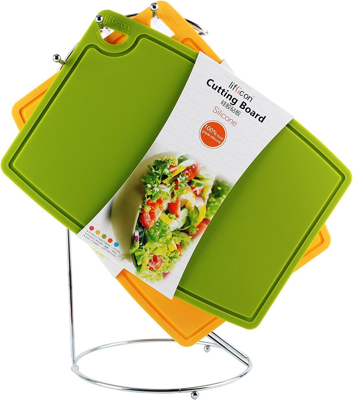 Thick Cutting Boards for Kitchen Silicone Chopping Board Set of 2 Mid 12.6'' x 9.1”,Mini 9.1”x7.1” Non-slip Deep Drip Juice Groove Easy Grip Handle,Dishwasher Safe-Green