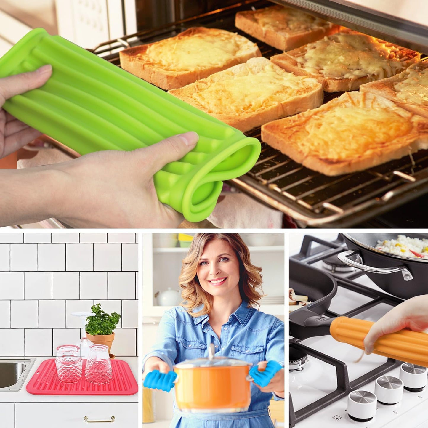 5 Pack Silicone Trivets for Hot Pots and Pans, 9 * 12Inch SiliconeTrivet for HotDishes, Colorful Heat Resistant Silicone Mat, Non-Slip Hot Pads Pot Holders for Kitchen Counter Hot Plate Mat