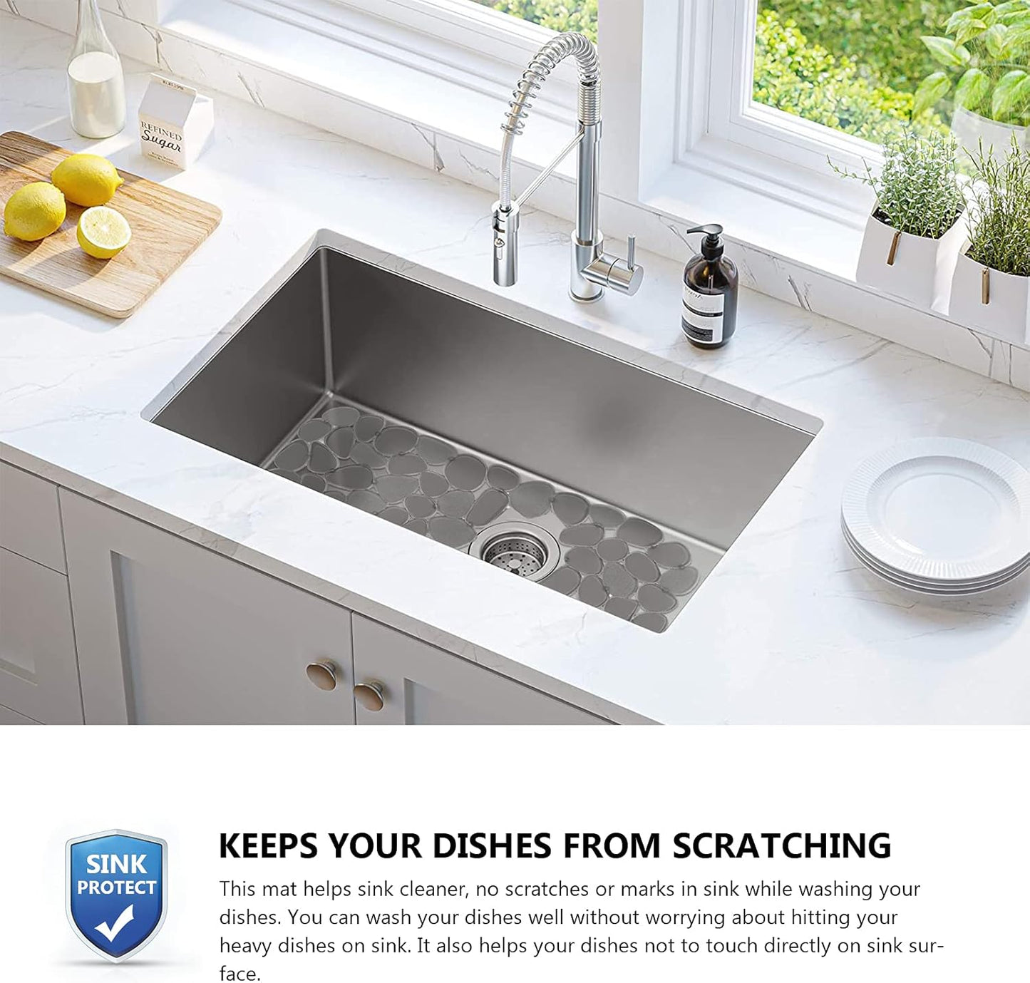 OTHWAY 2Pcs Kitchen Sink Mats, 15.7" x11.8" Scratch Free Sink Protector for Stainless Steel/Porcelain Sink, Pebble Design Quick Drain Dish Drying Mat, a Nice Touch for Your Kitchen