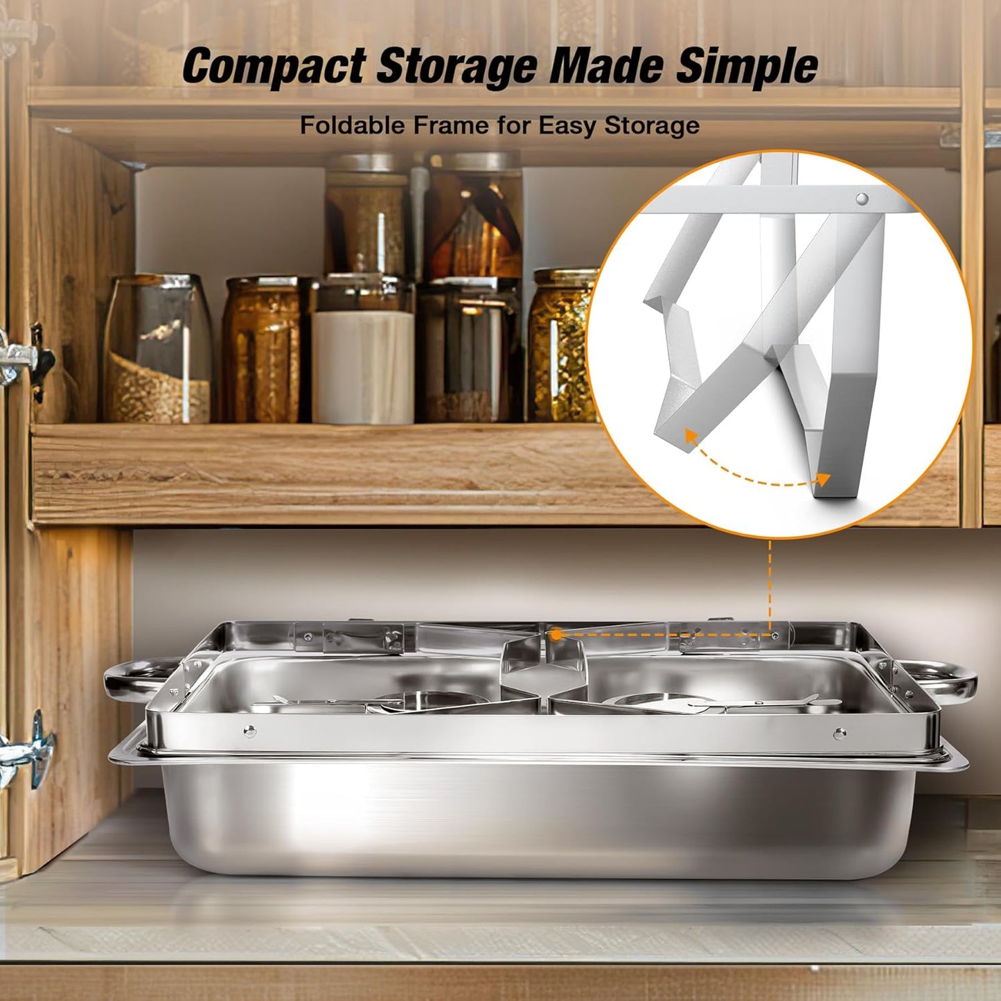 Chafing Dishes for Buffet 9QT 6 Pack,Easy Assembly, Food-Grade Stainless Steel Chafers for Catering w/Rolled Edge Design, Foldable Frame, for Party, Banquet (Full Size Food Pan)