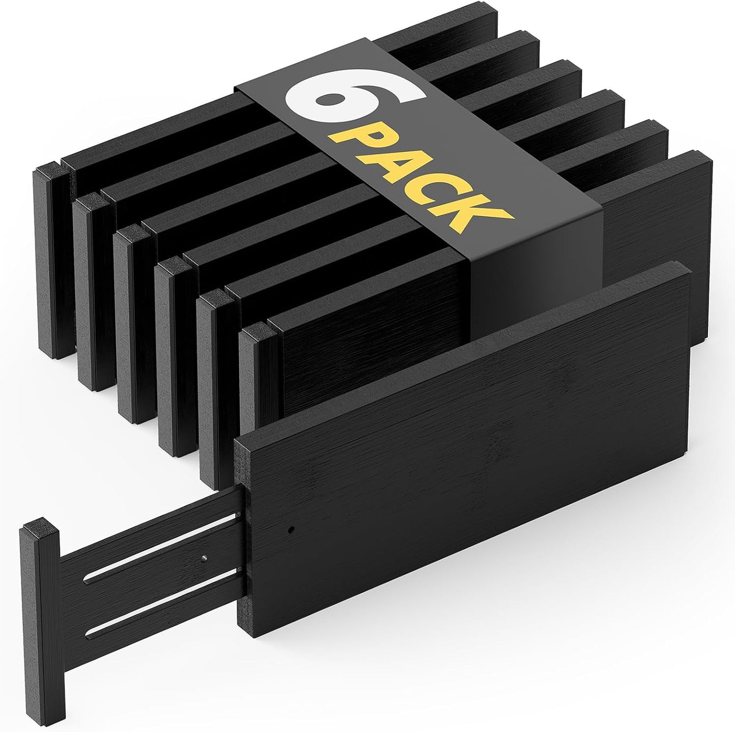 SpaceAid Bamboo Dresser Drawer Dividers 6 Pack, 4.65“ High Adjustable 12.5“-17” Drawer Organizers, Expandable Organization for Clothing, Clothes, Dressers, Black