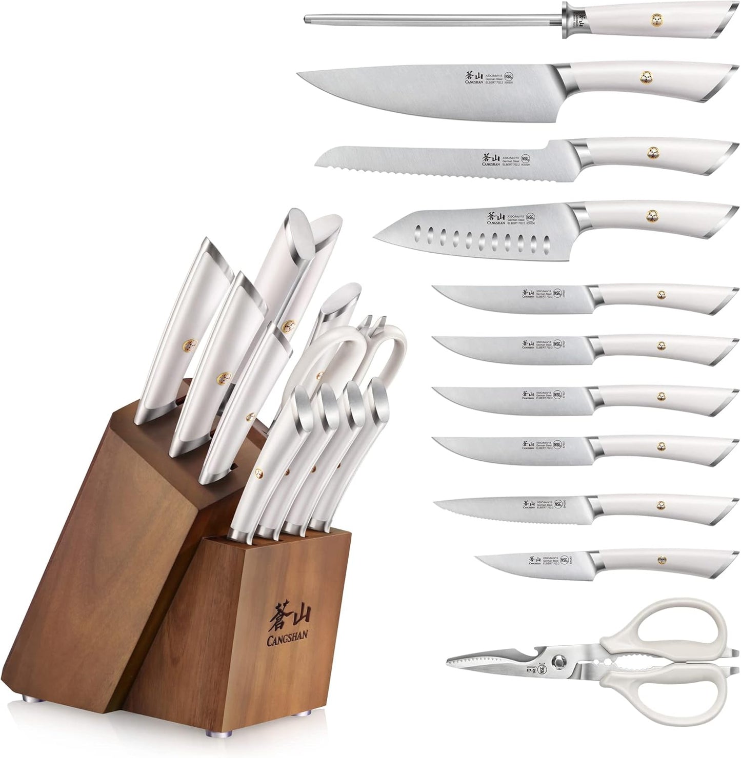 Cangshan ELBERT Series German Steel Forged Knife Block Sets (12-PIece, White)