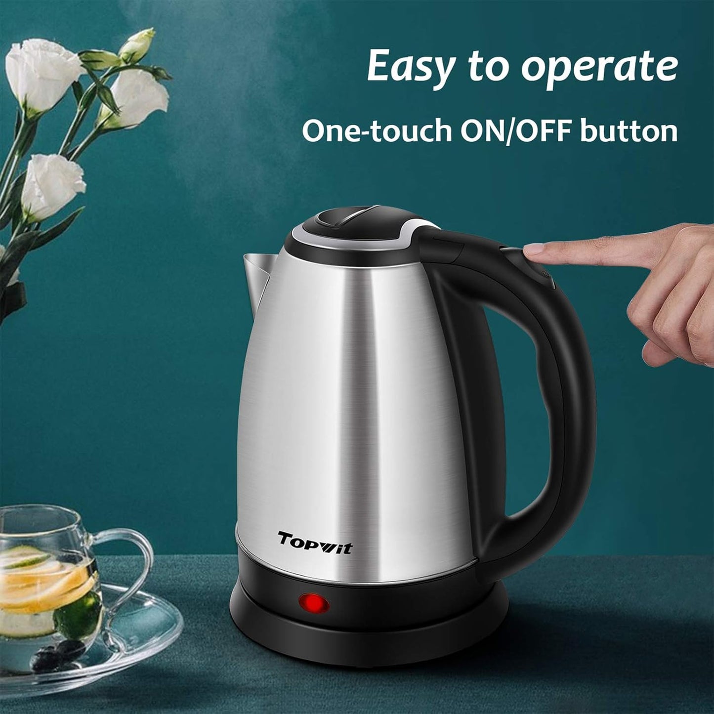TOPWIT Electric Kettle, 2.0L Hot Water Kettle Electric, BPA-Free Stainless Steel Tea Kettle, Electric Kettles for Boiling Water with Fast Boil, Auto Shut-Off & Boil Dry Protection, Silver