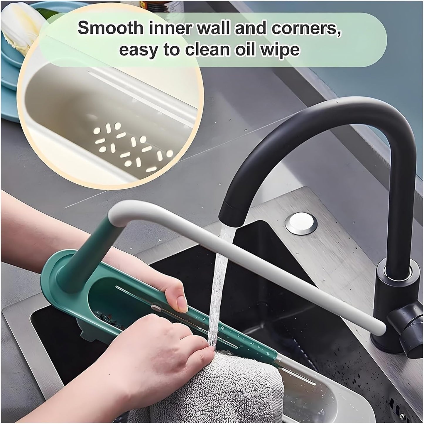 Onwddarefy Sink Storage Rack Telescopic, 2025 New Updated Telescopic Sink Storage Rack, Under Kitchen Sink Accessories Adjustable Length, Multipurpose Kitchen Sinks Organizer(Green)