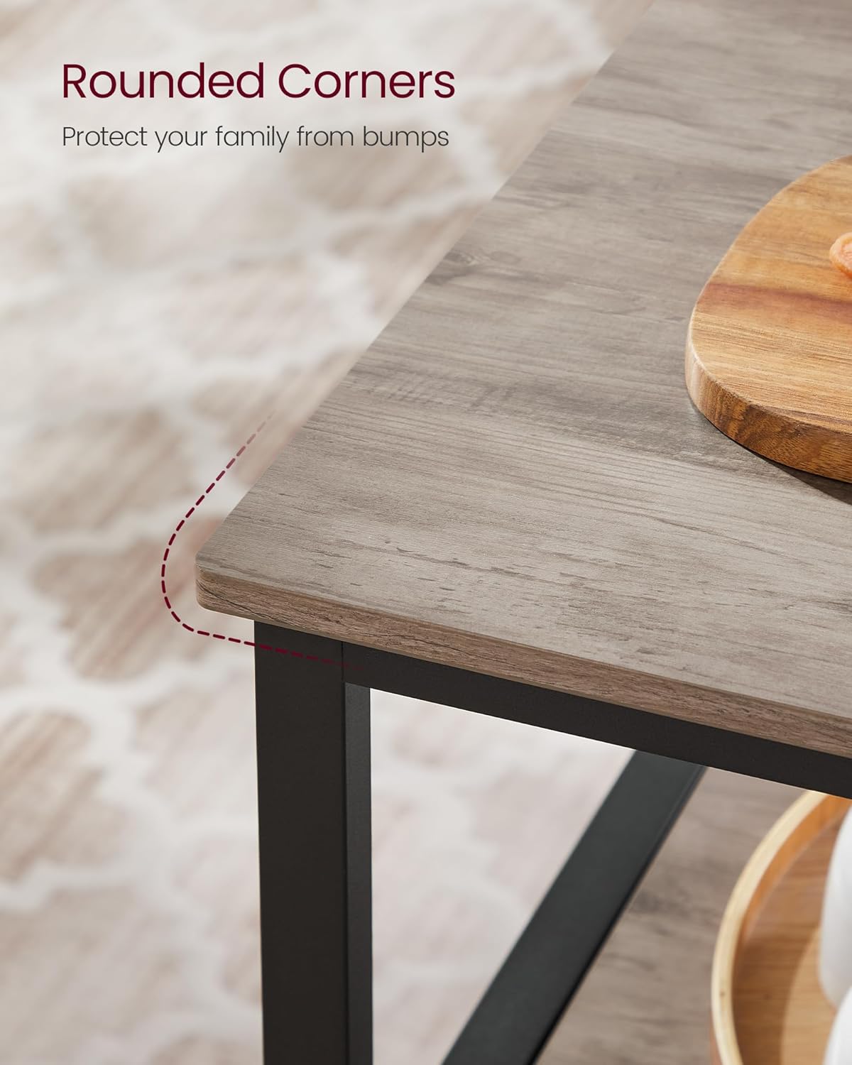 VASAGLE Kitchen Island with 3 Shelves, 39.4 Inches Width Kitchen Shelf with Large Worktop, Stable Steel Structure, Industrial, Easy to Assemble, Greige and Black UKKI005B02