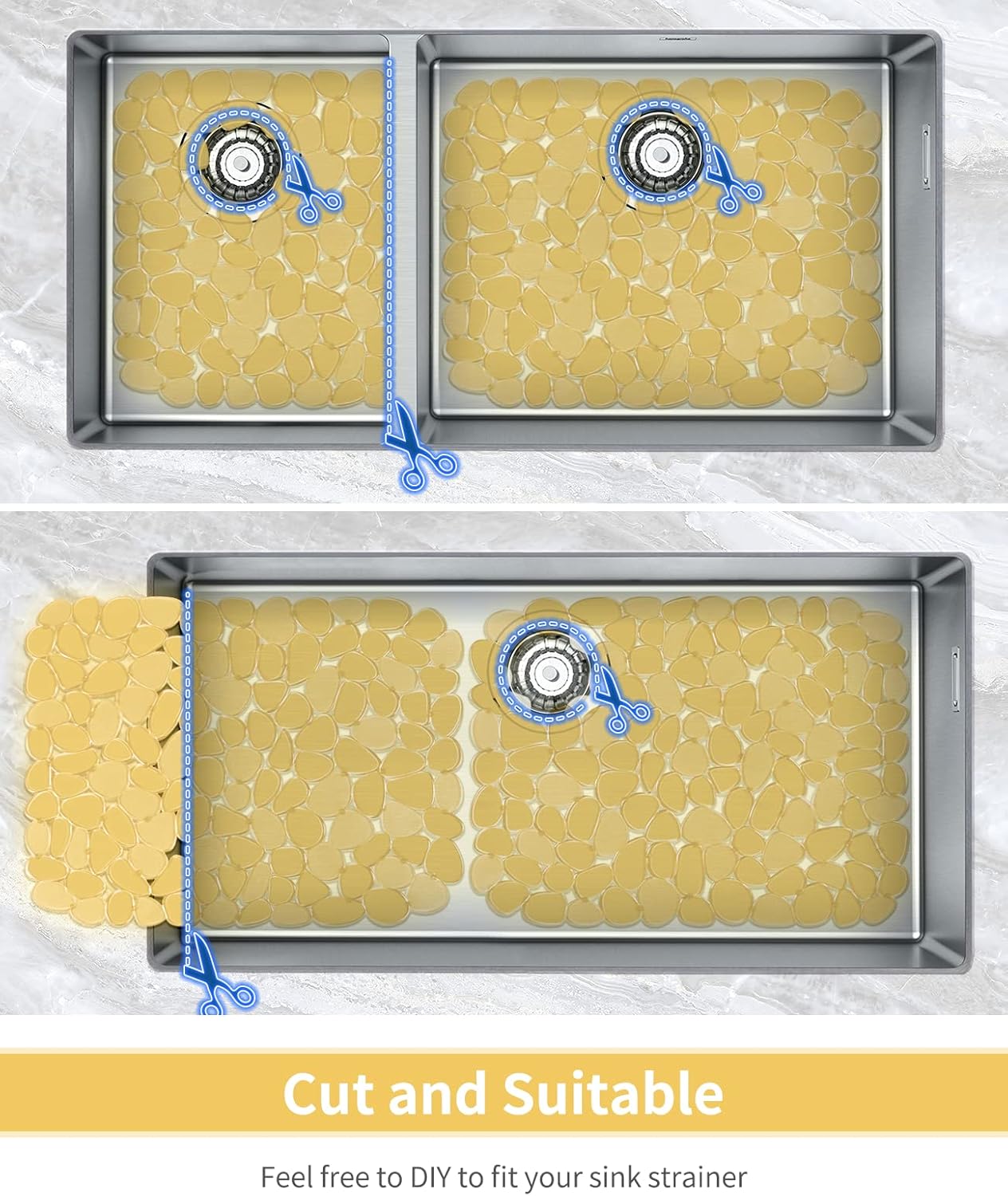 Bligli Pebble Sink Mat for Stainless Steel/Ceramic Sinks, 2 Pack PVC Sink Protectors Mats for Bottom of Kitchen Sink, Dish Drying Mat for Dishes and Glassware, 15.7 x 11.8 inch, Clear Yellow