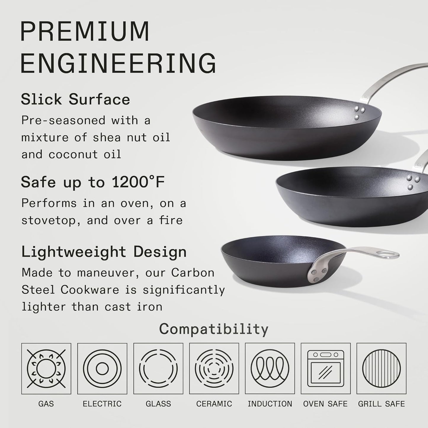 Made In Cookware - 3 Piece (Includes 8",10",12") Seasoned Blue Carbon Steel Frying Pan - (Like Cast Iron, but Better) - Professional Cookware - Crafted in Sweden - Induction Compatible