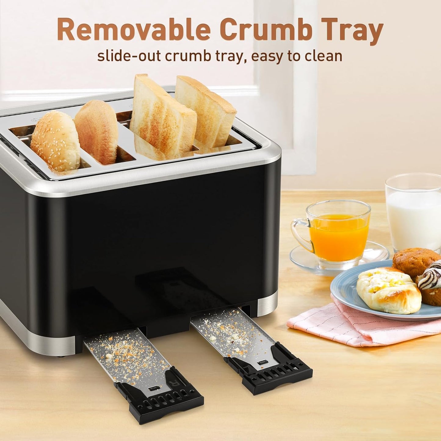 Secura 4-Slice Touchscreen Toaster – Digital Countdown, Dual Control Panels for Personalized Toasting