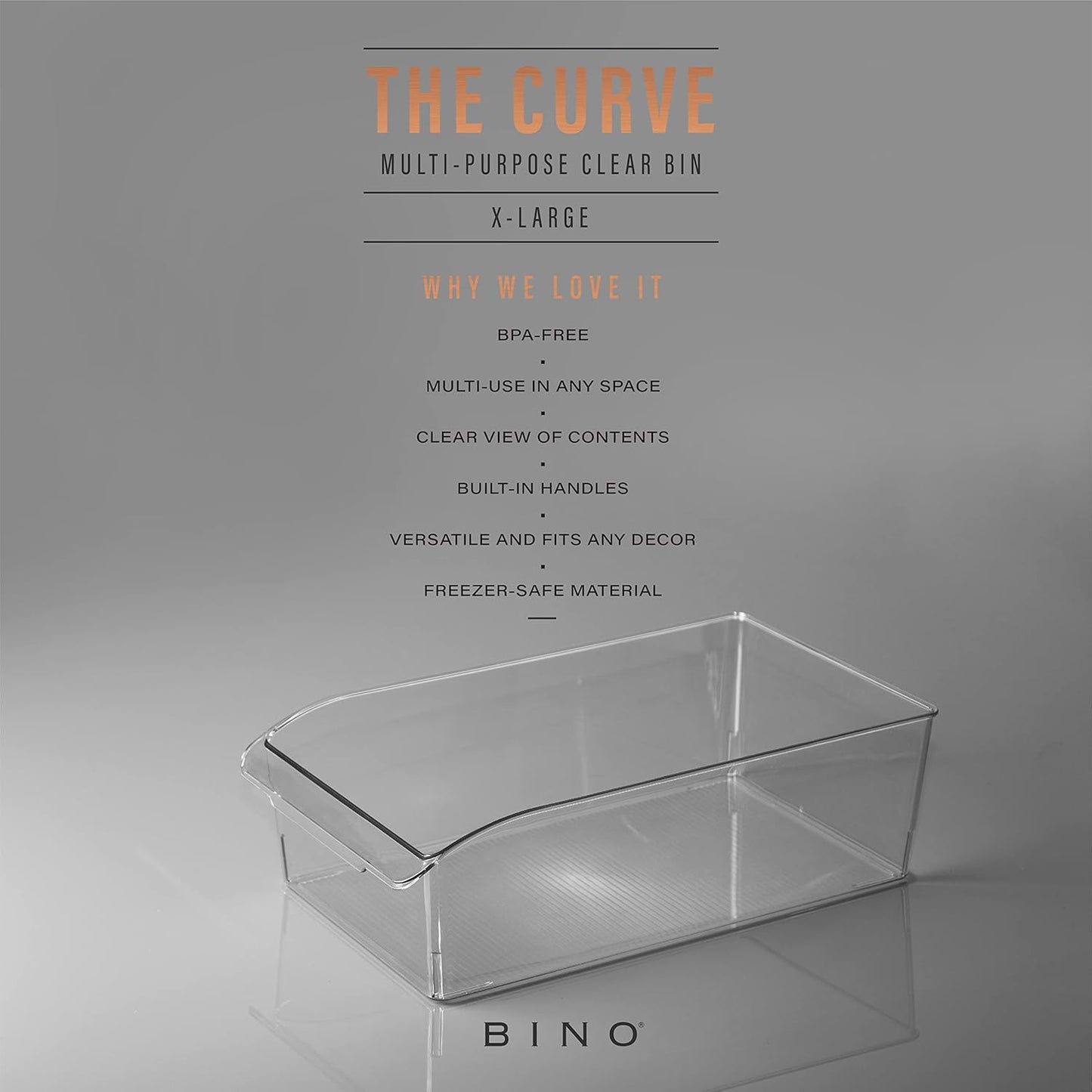 BINO | Plastic Storage Bins, X-Large | THE CURVE COLLECTION | Multi-Use Organizer Bins | Built-In Handle | BPA-Free | Pantry Organization | Home Organization | Fridge and Freezer Organizer
