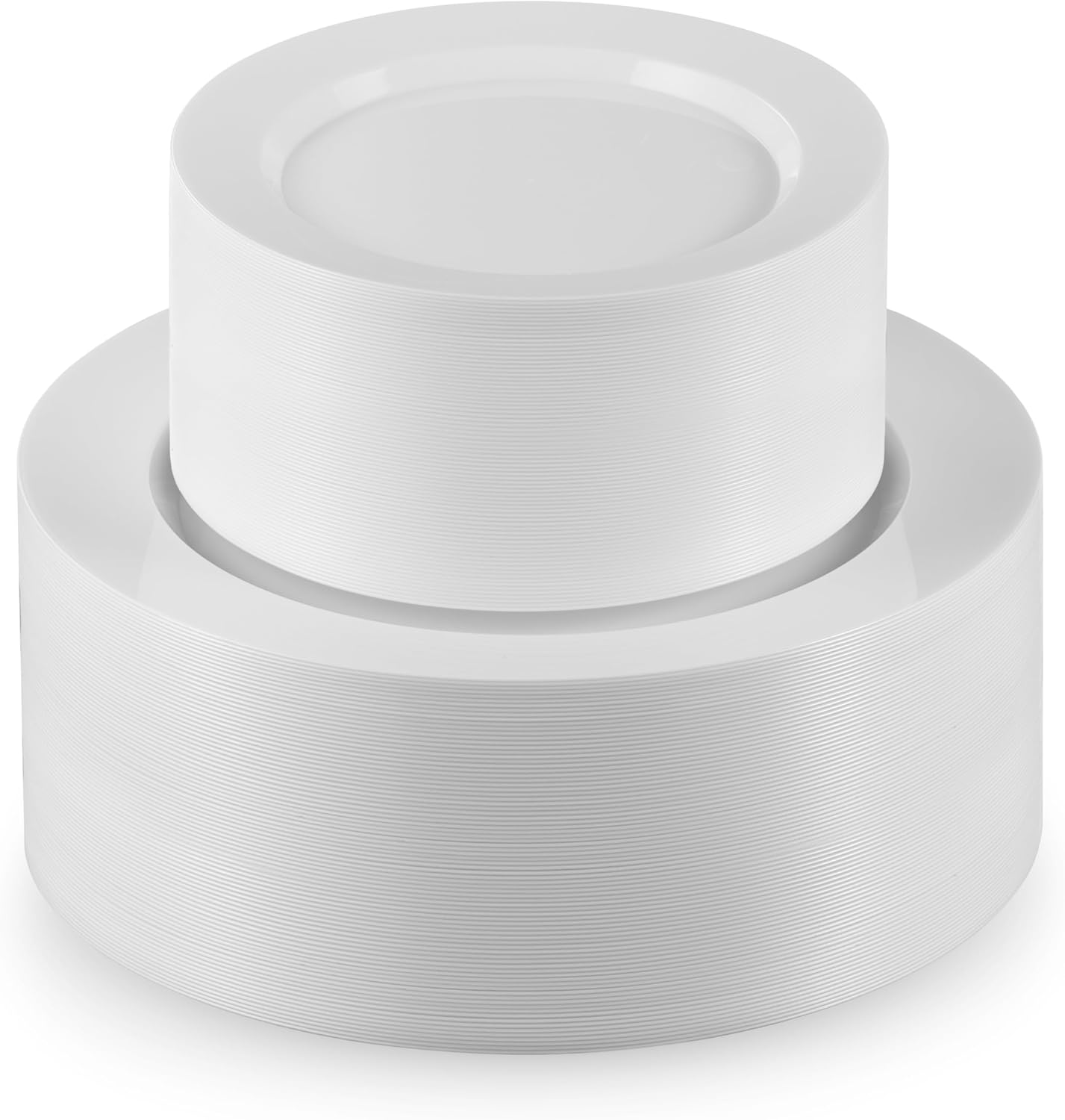 Munfix 00 White Plastic Plates Set, 50 Pcs 10 Inch Plastic Dinner Plates and 50 Pcs 7 Inch Plastic Dessert Plates, Elegant Fancy Heavy Duty Disposable Plates for Party, Wedding, White