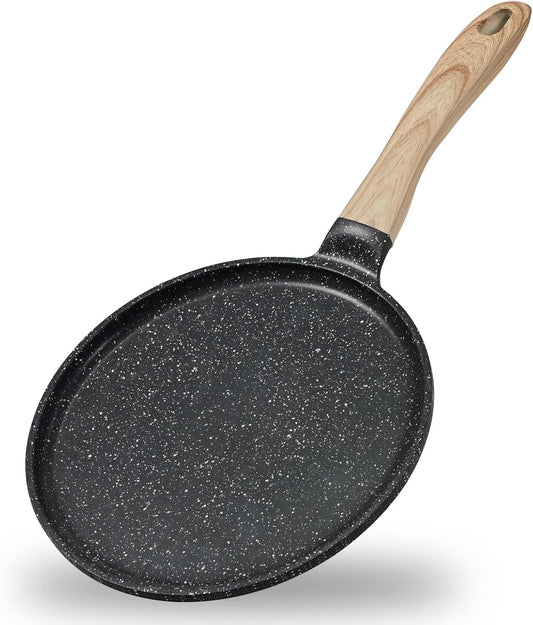 JEETEE Crepe Pan Nonstick, 11 inch Comales Para Tortillas Griddle Pan for Stove Top, Granite Coating Flat Pancake Pan Dosa Tawa, PFOA FREE and Induction Compatible (Grey)