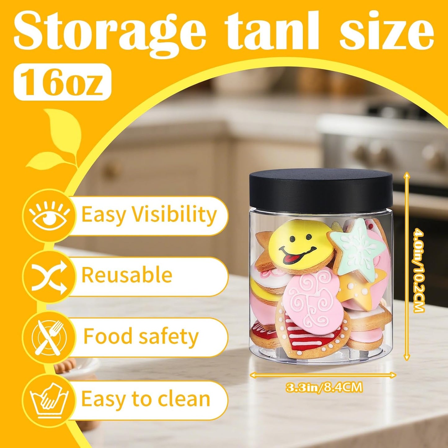 36 PCS 16 OZ Plastic Jars with Screw On Lids,Labels Refillable Empty Round Slime Containers for Storing Dry Food, Honey Jam, Cream, Butter, Lotion, black