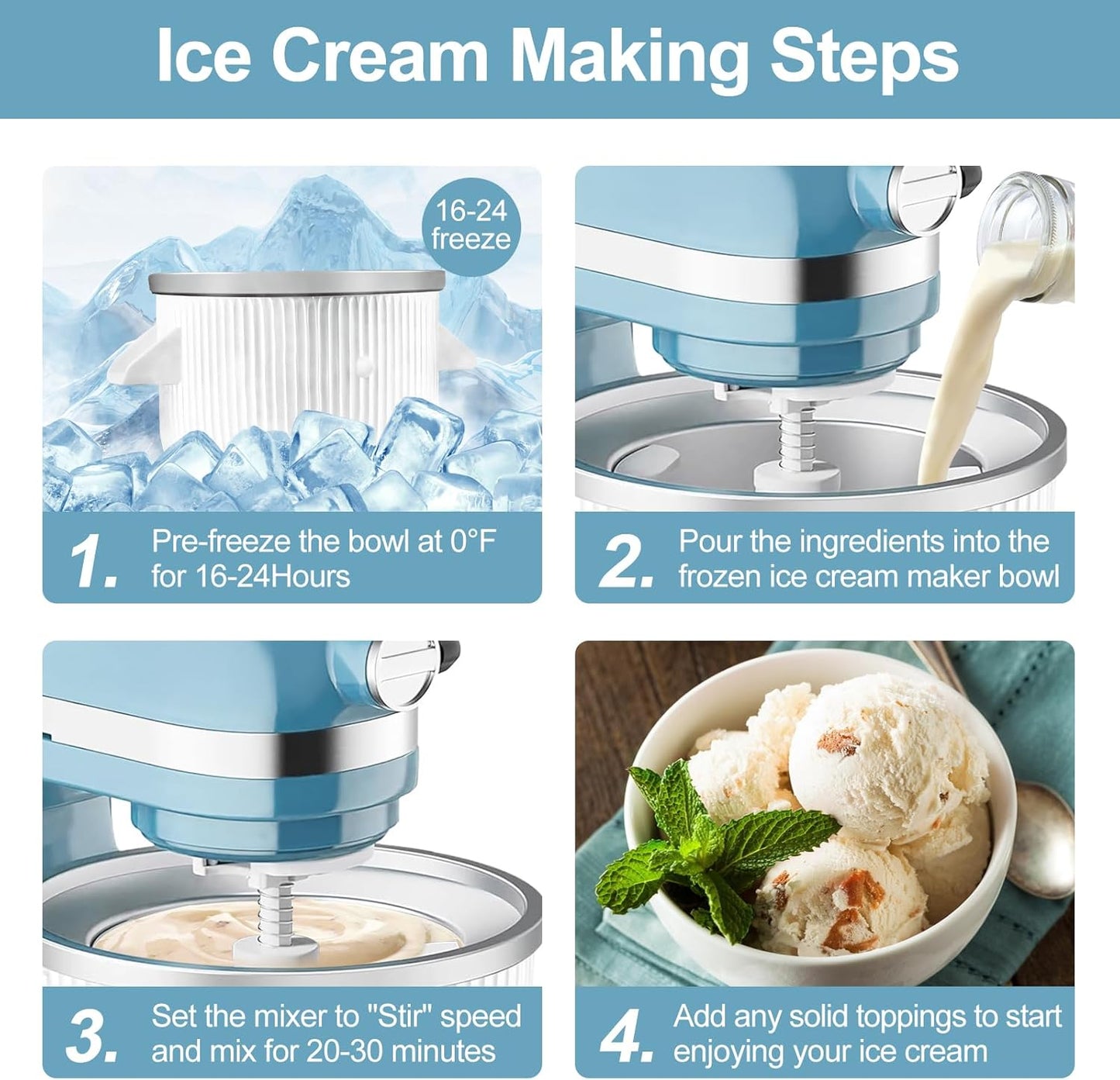 Ice Cream Maker & Shaved Ice Attachment for Kitchen aid Mixer, Kitchenaid Accessories Set Includes Shaved Ice Machine with 8 Ice Molds and Ice Cream Gelato Maker for 4.5 Qt & Larger Stand Mixers