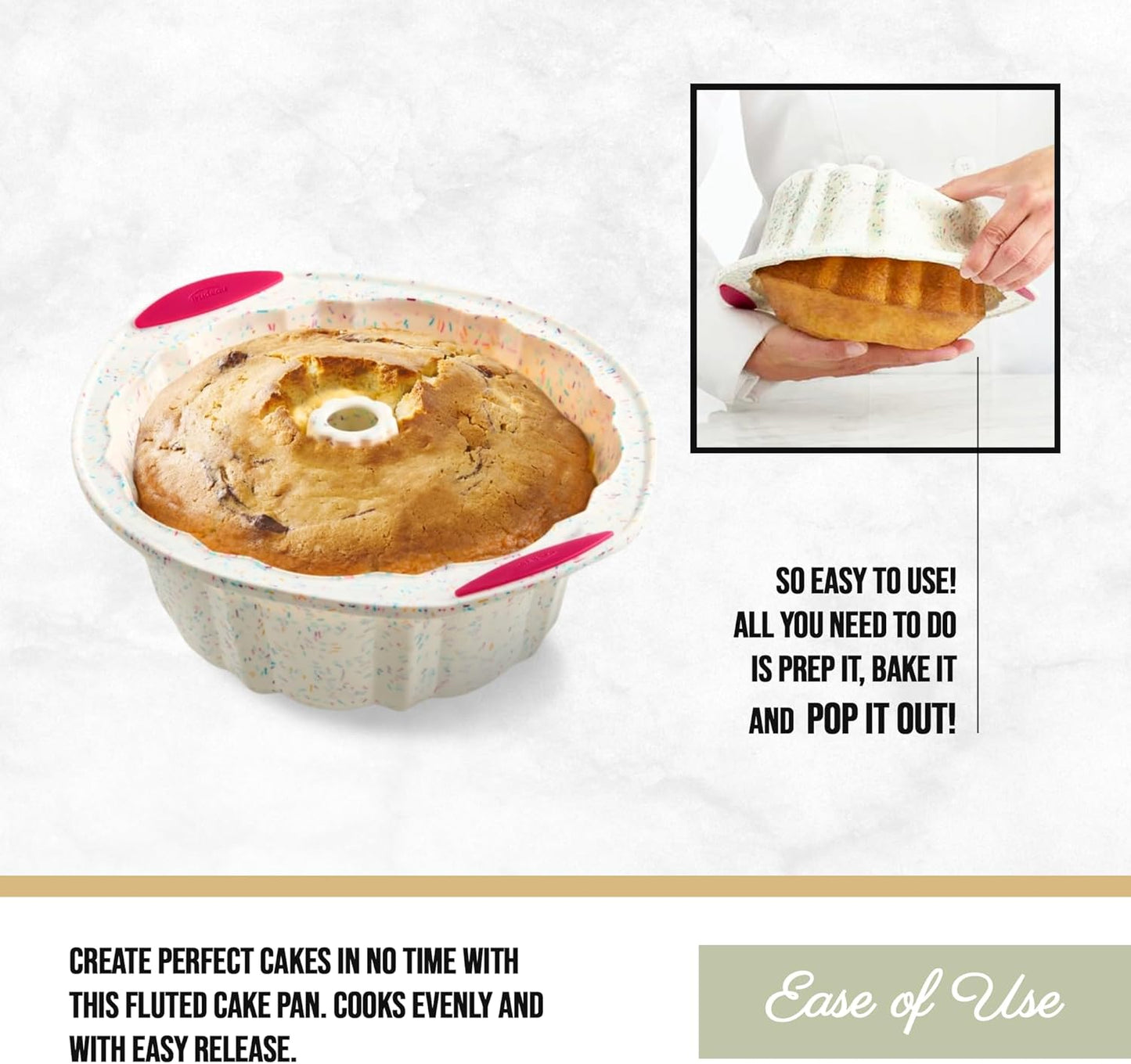 Trudeau 5118558 Structure Fluted Cake Pan Silicone Bakeware, Medium, Confetti White