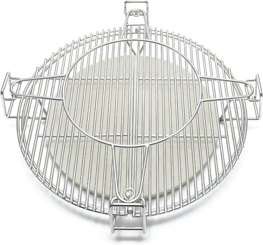 Multi-Level Cooking Grates with Ceramic Heat Deflectors, System Kit for Large Big Green Egg, BGE Kamado Joe Classic, Char-Griller Akorn 18" Charcoal Grill