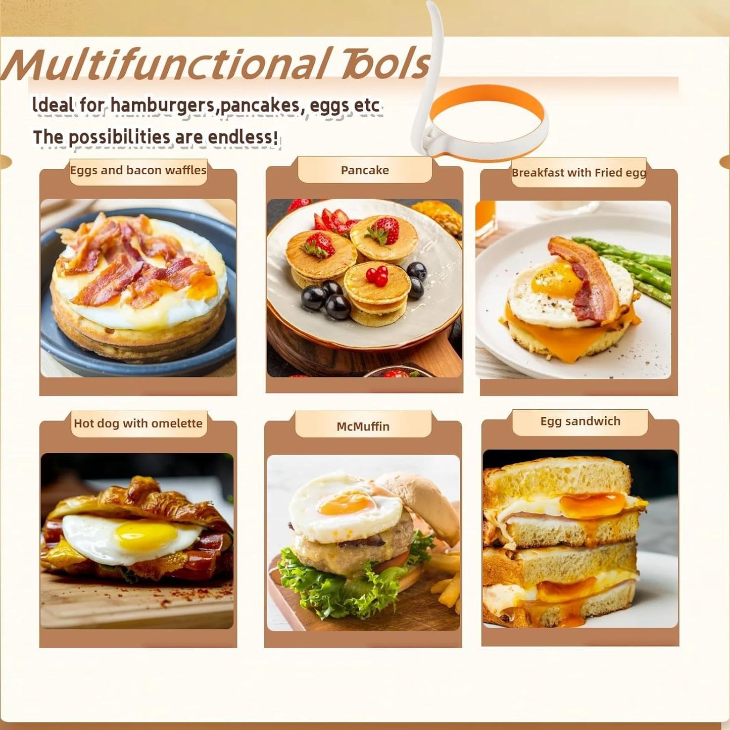 Silicone Fried Egg Cooker Rings Set,Nonstick,Easy to Use&Clean, 4-pack, Round Egg Mold for Cooking Pancake,Breakfast Sandwich, fit McMuffin Biscuit,Griddle Egg Ring for Frying Eggs