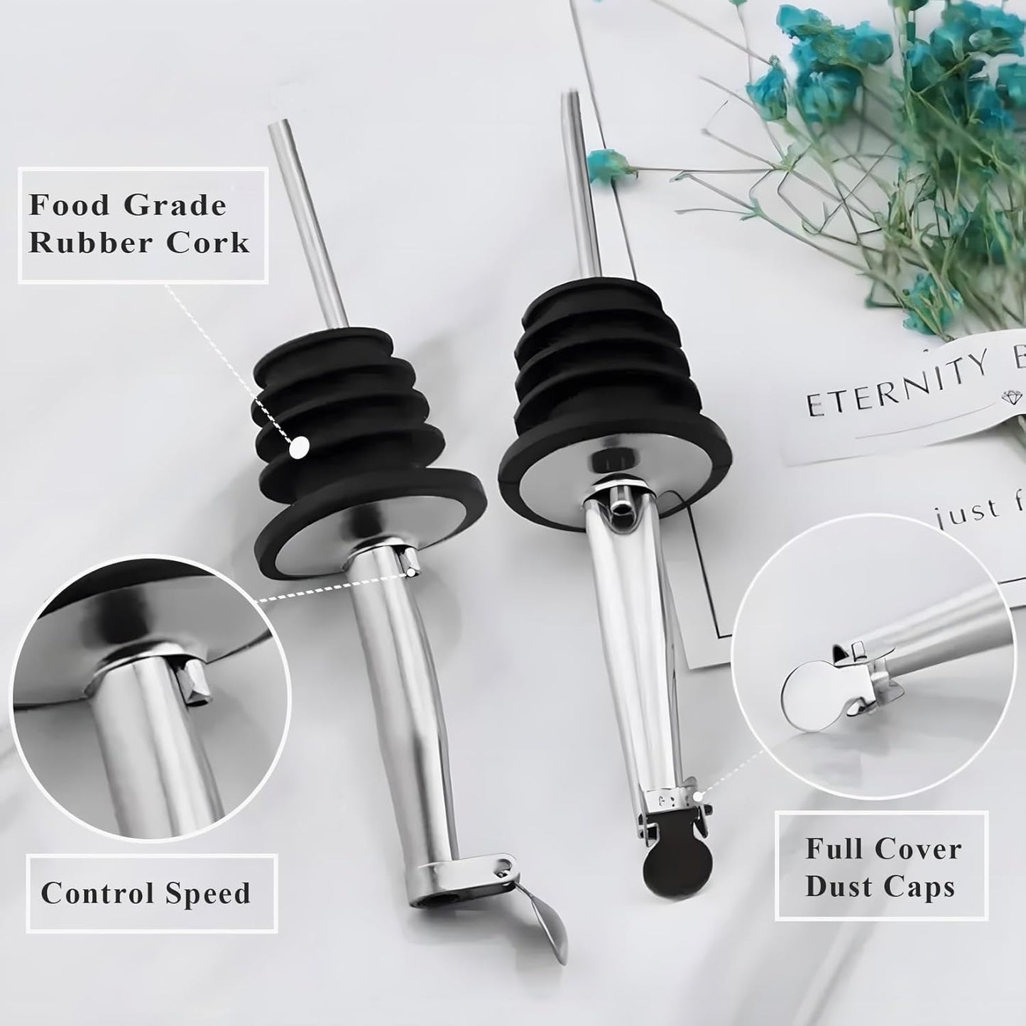 4 Pack Oil Pourerswith Flip Top, Olive Oil Dispenser Spout, Oil Spout Liquor Bottle Pourer Spouts, Speed Pour Spouts for 3/4" Bottle Mouth