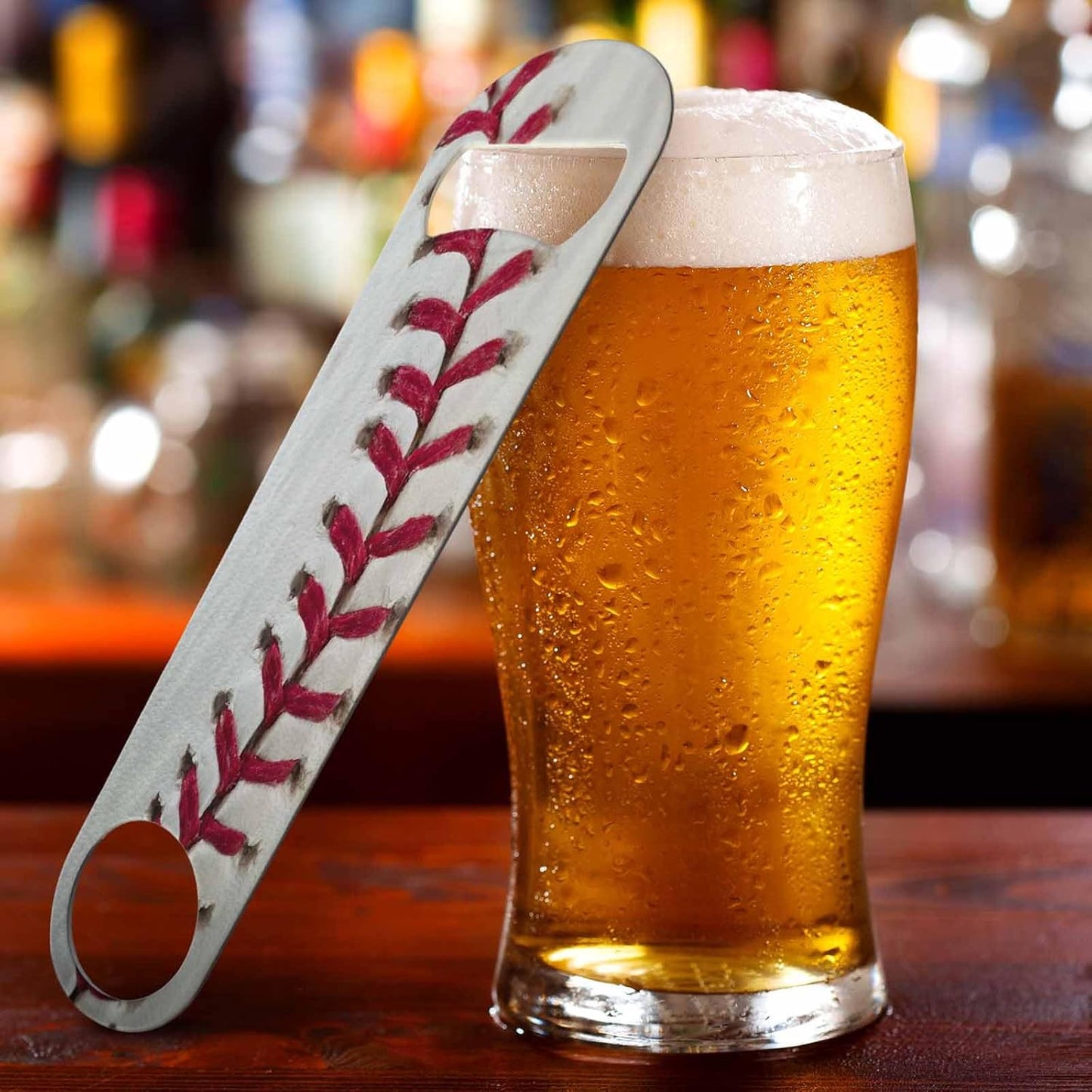 Baseball Stitching Stainless Steel Bottle Opener White Red Training Leather Ball Softball Texture Flat Beer Bottle Opener Keychain for Home Kitchen Bar Restaurant Party Birthday Gift