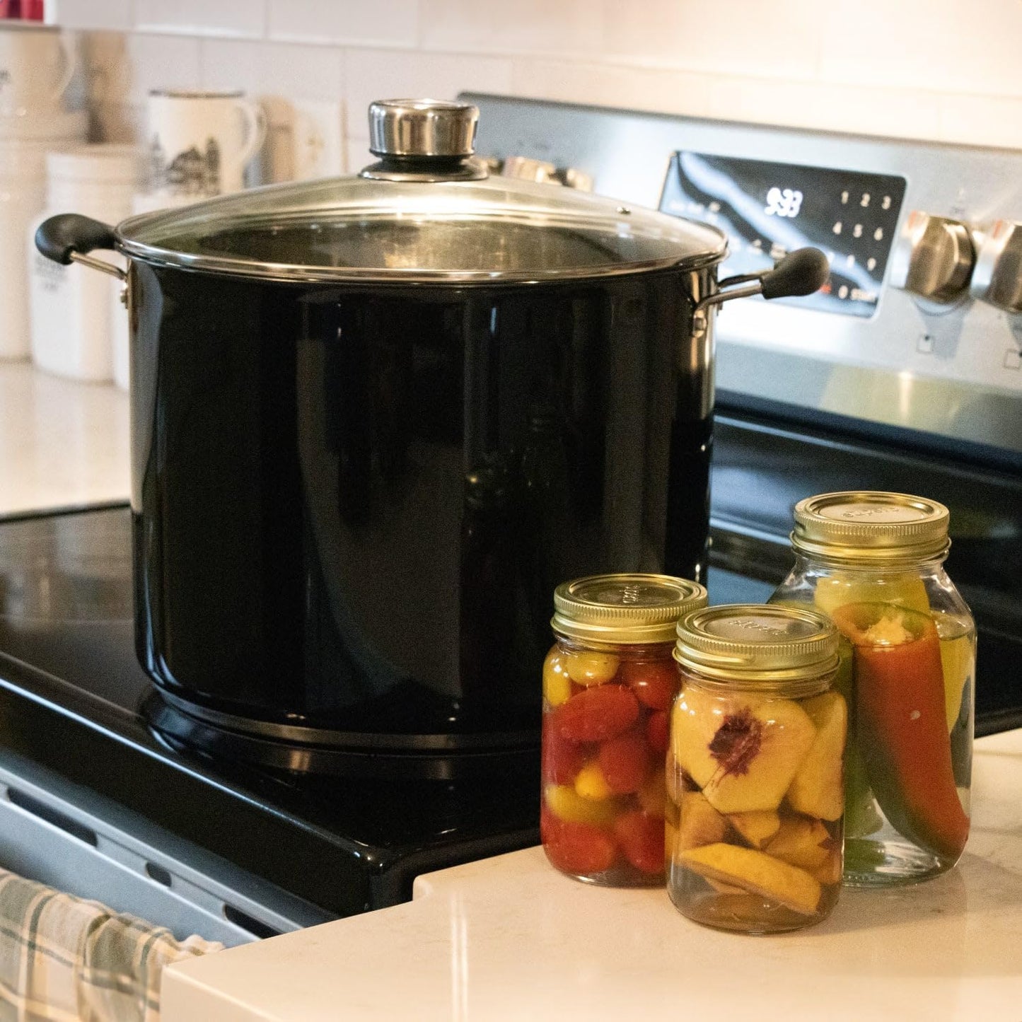 Lehman's 21.5-Quart Water Bath Canner with Pressure Gauge, Durable Stainless Steel Stockpot for Home Canning and Preserving, Black