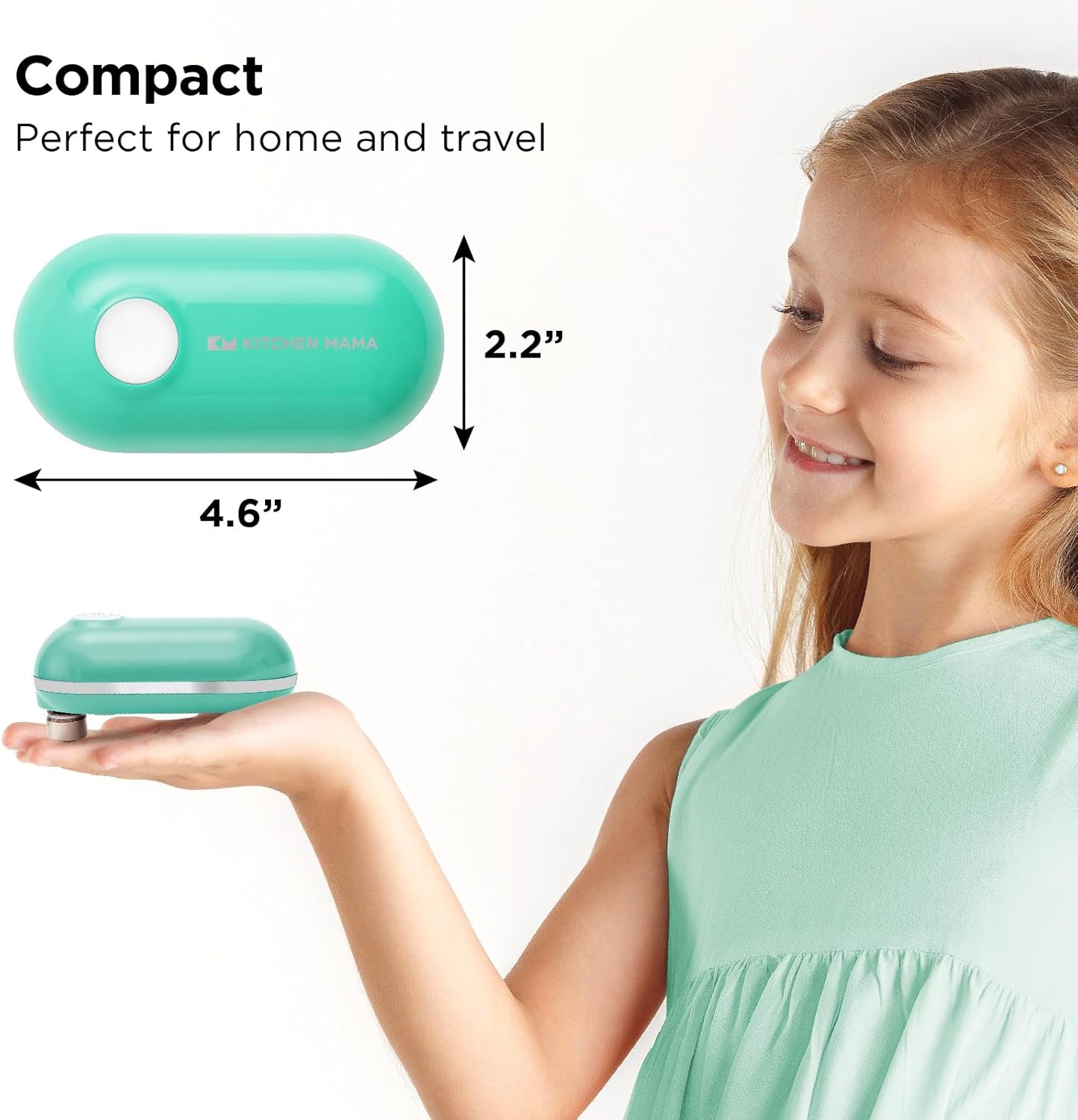 Kitchen Mama Mini Plus Rechargeable Electric Can Opener: USB-C Charging, Hands-Free, Auto Stop, Compact, Cordless, Smooth Edge - Perfect for Seniors with Arthritis, Home, and Travel (Teal)