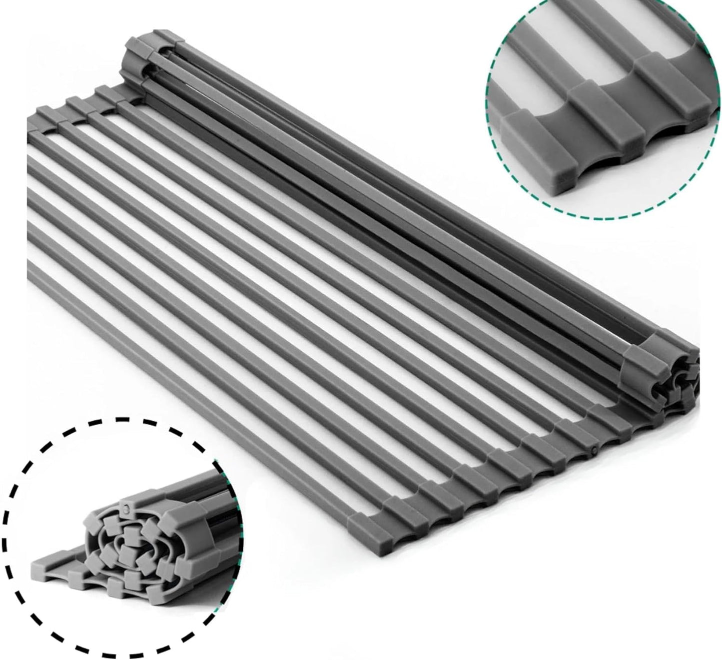 Dowell Over The Sink Roll-Up Dish Drying Rack, Foldable Tube Design, Space Saving Sink Organizer, Sturdy, Easy to Clean, Stylish Look - Triangle+Rectangular - Full Silicone