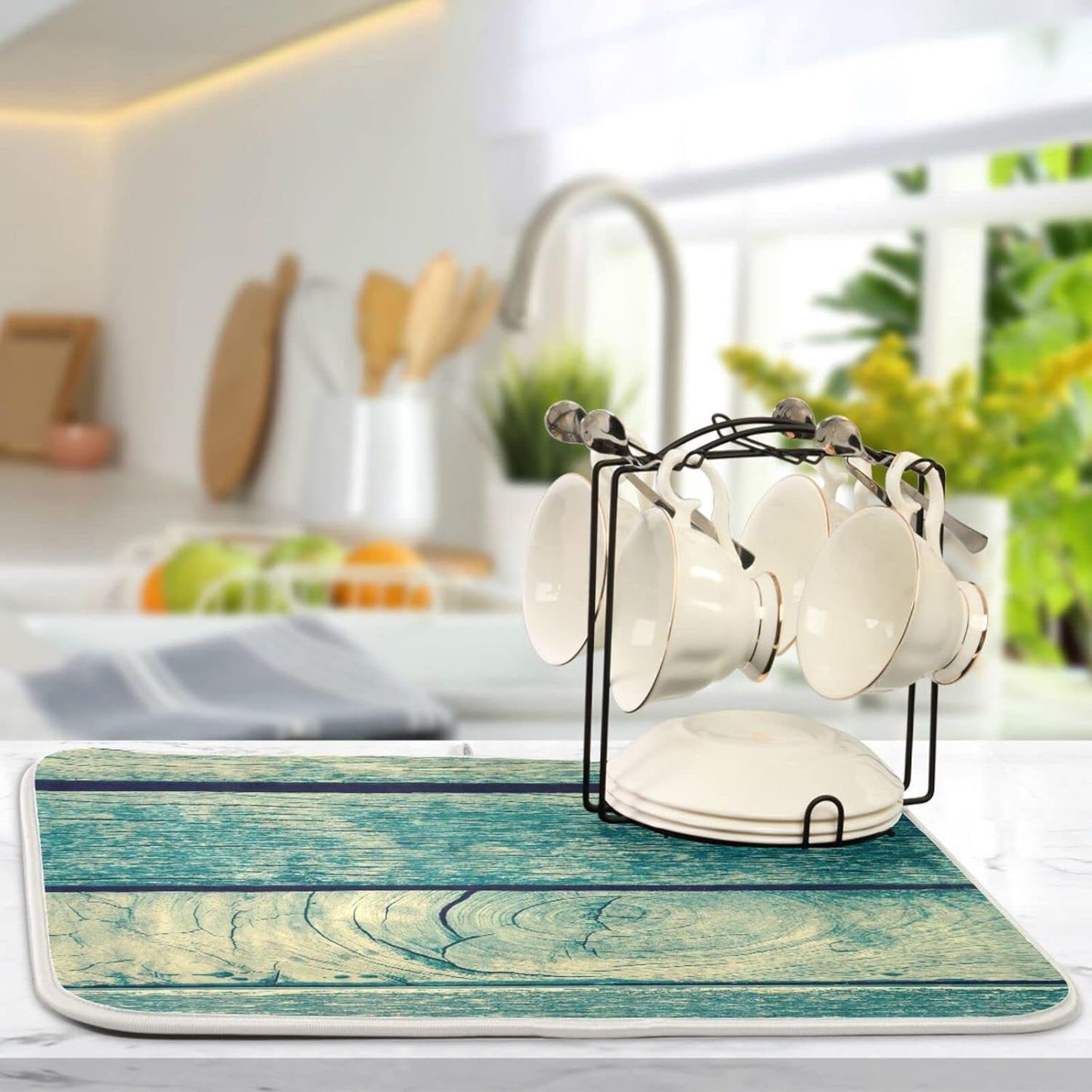 senya Super Absorbent Dish Drying Mat, Microfiber Fast-Drying Dish Mat, 16'' x 18'', Kitchen Dish Drying Pad, Vintage Retro Wooden Background, (g289343134p523c558s1113)