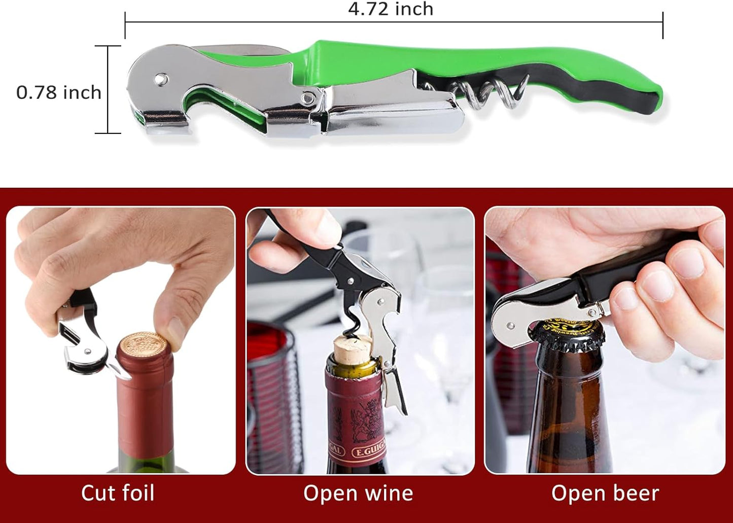 RECUTMS 12 Packs Corkscrew Wine Opener Stainless Steel Fold Beer or Bottle Opener Serrated Foil Cutter,Perfect for Bars,Restaurants,Family,Company Party (12 Color)