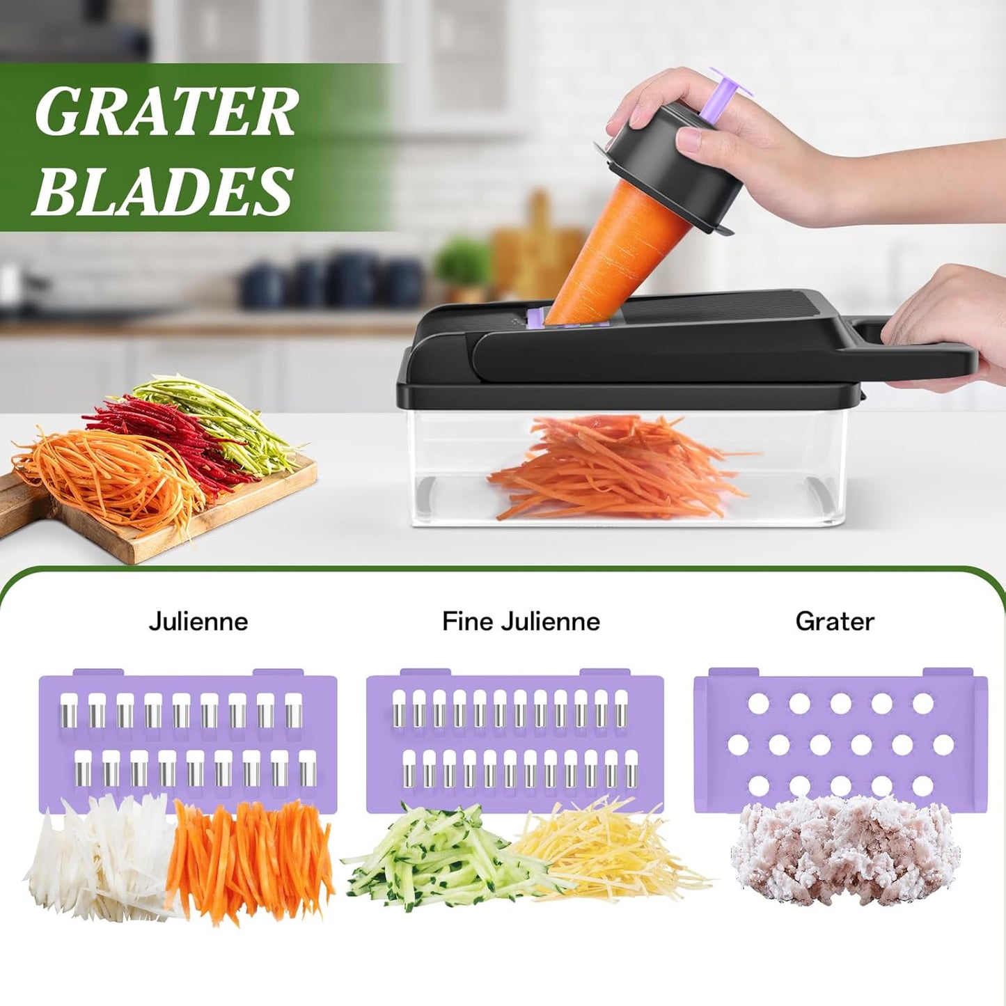 HomeHacks Vegetable Chopper Vegetable Cutter, 12 in 1 Kitchen Gadget, Dicer, Slicer, Onion Cutter, Salad, Cheese Grater & Egg Separator - Multi-Functional Veggie Chopper Lid with Handle (Purple)