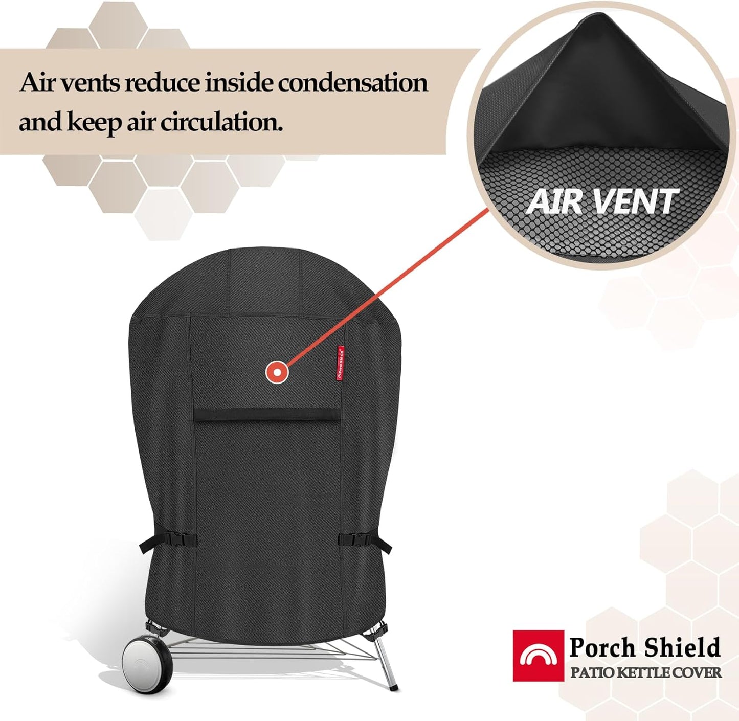 Porch Shield Outdoor Charcoal Kamado Joe Grill Cover Waterproof 600D Rond Smoker Cover Fits 22-24 inch Big Green Egg Char-Griller Char-Broil and Most Kettle Grill 36" Dia x 45" H, Black