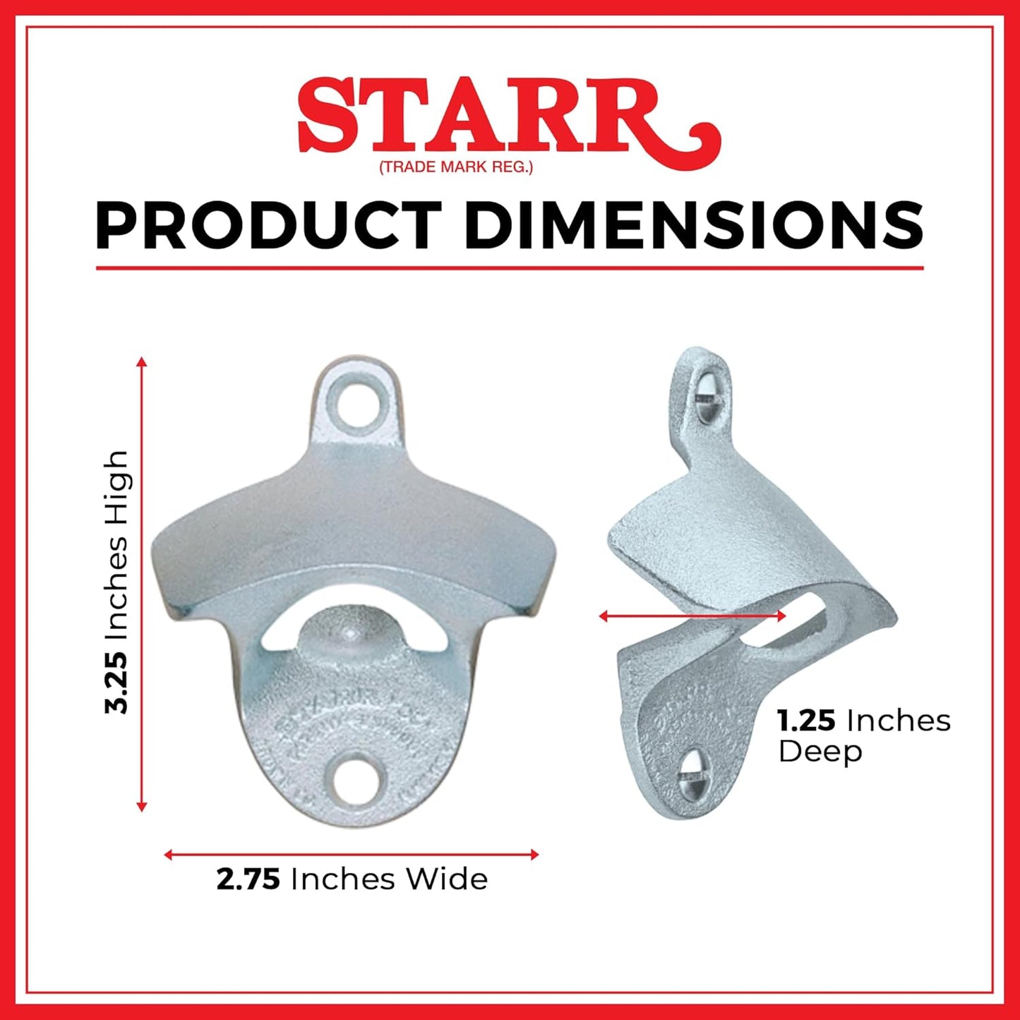 STARR "X" Plain Wall Mounted Bottle Opener | Classic Beer Bottle Opener for Home Bar, Kitchen, Patio, or Man Cave | Easy Cap Removal, Zinc Plated Cast Iron