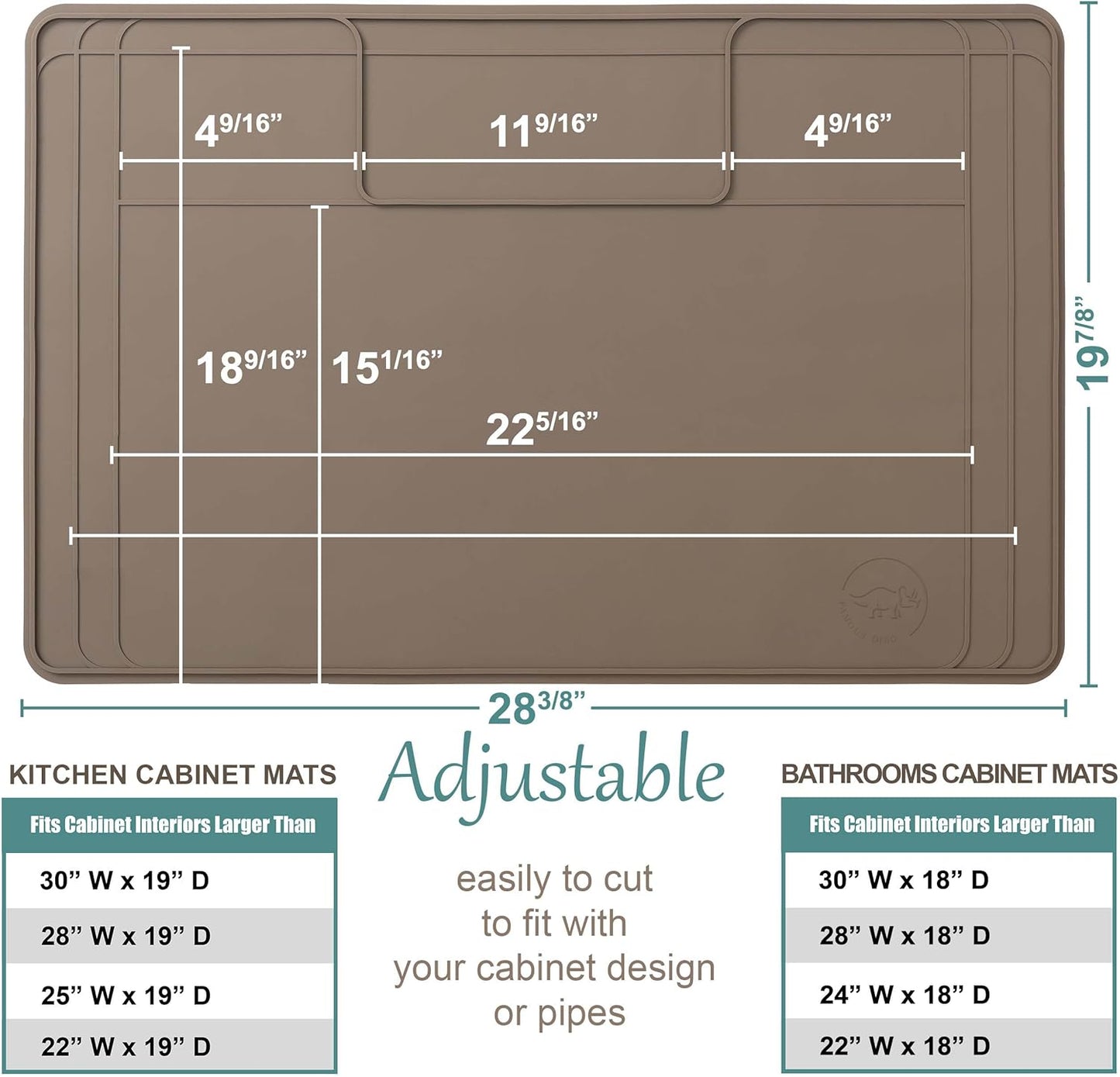 The Original Under Sink Mat - Adjustable Silicone mat, Waterproof Under The Sink Bathroom Vanity Mat - 28" x 19" or smaller