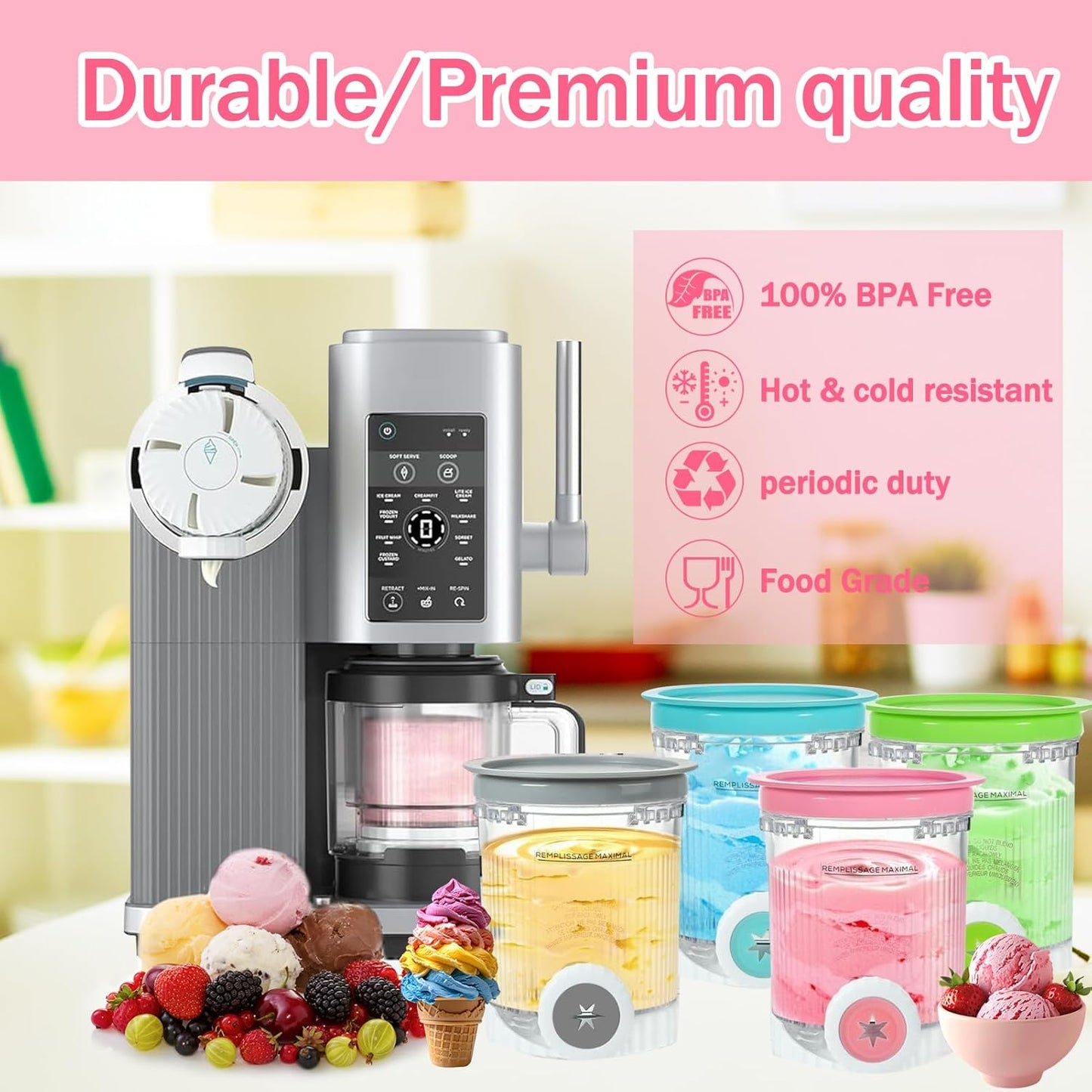 4 Pack Pints and Lids for Ninja CREAMi NC701 NC700 Ice Cream Maker Accessories Creami Containers Compatible with Ninja NC700 Series, 16 oz Containers Ice Cream Maker