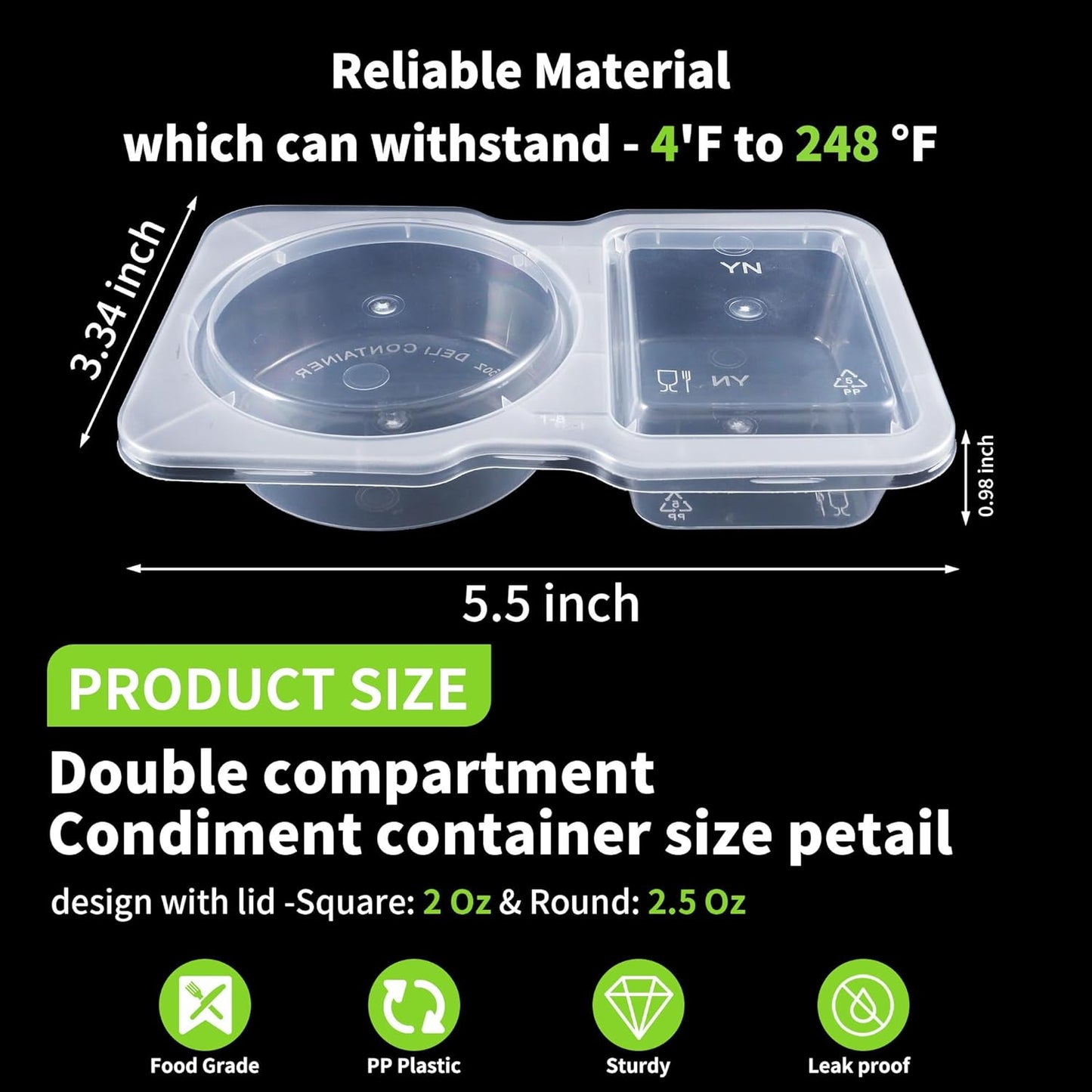 40 Pack 4.5 Oz Double Compartment Condiment Container With Lids, Disposable Sauce Container, Clear Plastic Snack Containers