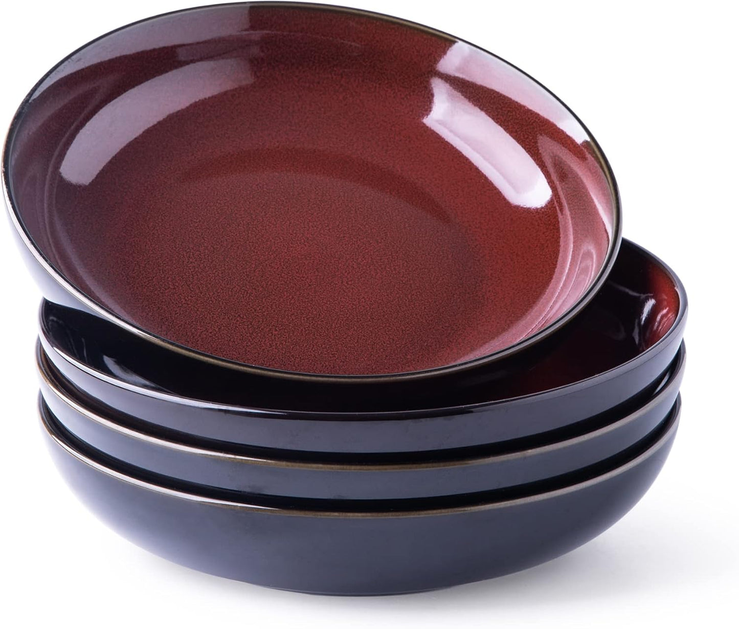 LERATIO Large Pasta Bowls,38oz Ceramic Pasta Bowls,9.0" Reactive Glaze Pasta Bowl Set of 4,Microwave & Dishwasher,Oven Safe,Wide Serving Bowls for Salad,Dessert,Fruit-Reddish Brown