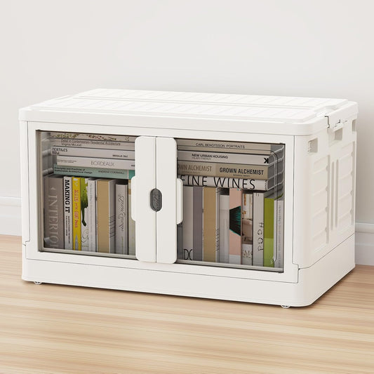 115Qt Stackable Storage Bins with Individual Lids & Wheels, Large Plastic Collapsible Latching Boxes Closet Organizers and Storage Cabinet Shelves Units for Home Kitchen Dorm, 1-Pack White