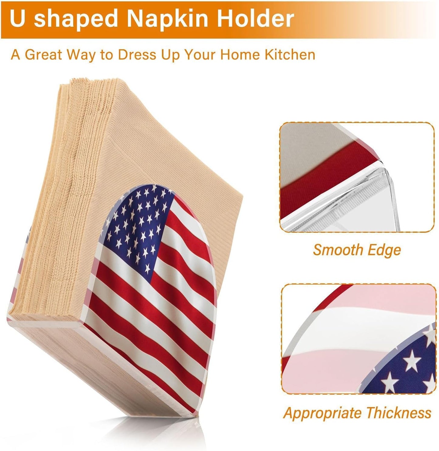 American Flag Napkin Holder for Table Paper Napkins Holder Acrylic Tissue Dispenser Kitchen Dining Room Bathroom Party Car Decor