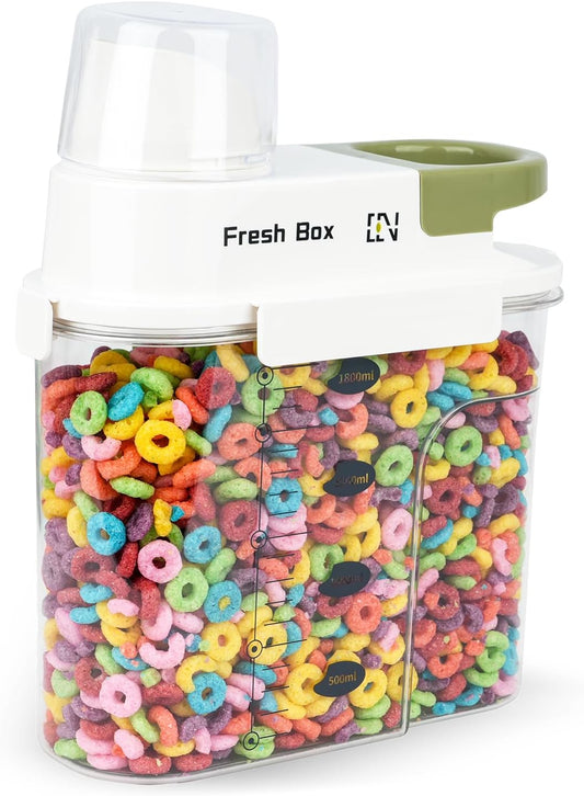 Cereal Storage Container 1Pack,61oz/1.8L Airtight Food Storage Containers With Lids,Organizers Storage With Measuring Cup for Beans,Sugar,Rice,Nuts,Snacks,Pet Food,Candy (Green, 1Pack Medium Size)