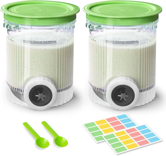 2 Pack Creami Swirl Pints & Lids for Ninja, Compatible with NC700 Series Ninja Swirl Ice Cream & Soft Serve Makers, with 2 Spoons & 32 Writable Labels, BPA-Free & Dishwasher Safe, Green