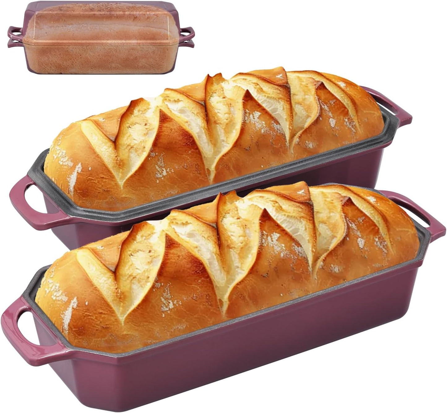 Bread Pan Cast Iron Loaf Pan with Lid Bread Loaf Pan 13x5 Inch Enameled Cast Iron Sourdough Bread Pan,Magenta