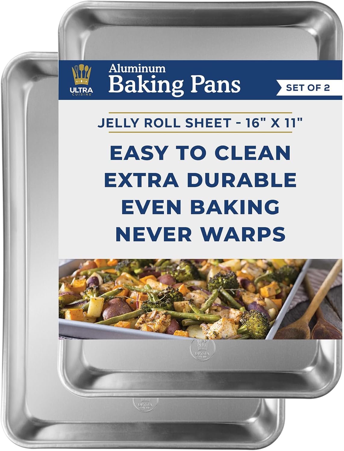 Ultra Cuisine Stainless Steel Jelly Roll Sheet Cooling Rack Set & Aluminum Baking Pan Set - Professional Quality, Fits Jelly Roll Sheet Pans - Cookie Sheet for Baking - 10"x14.75" Rack, 16"x11" Pan