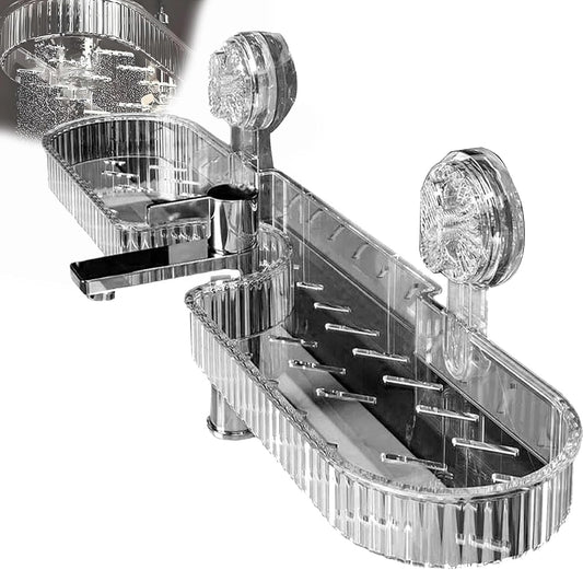 Universal Removable Faucet Storage Rack, No-Drill Bathroom Suction Storager Box, Thickened And Widened Panel Design, Water Automatically Drains Away, For Bathroom Kitchen (Black)