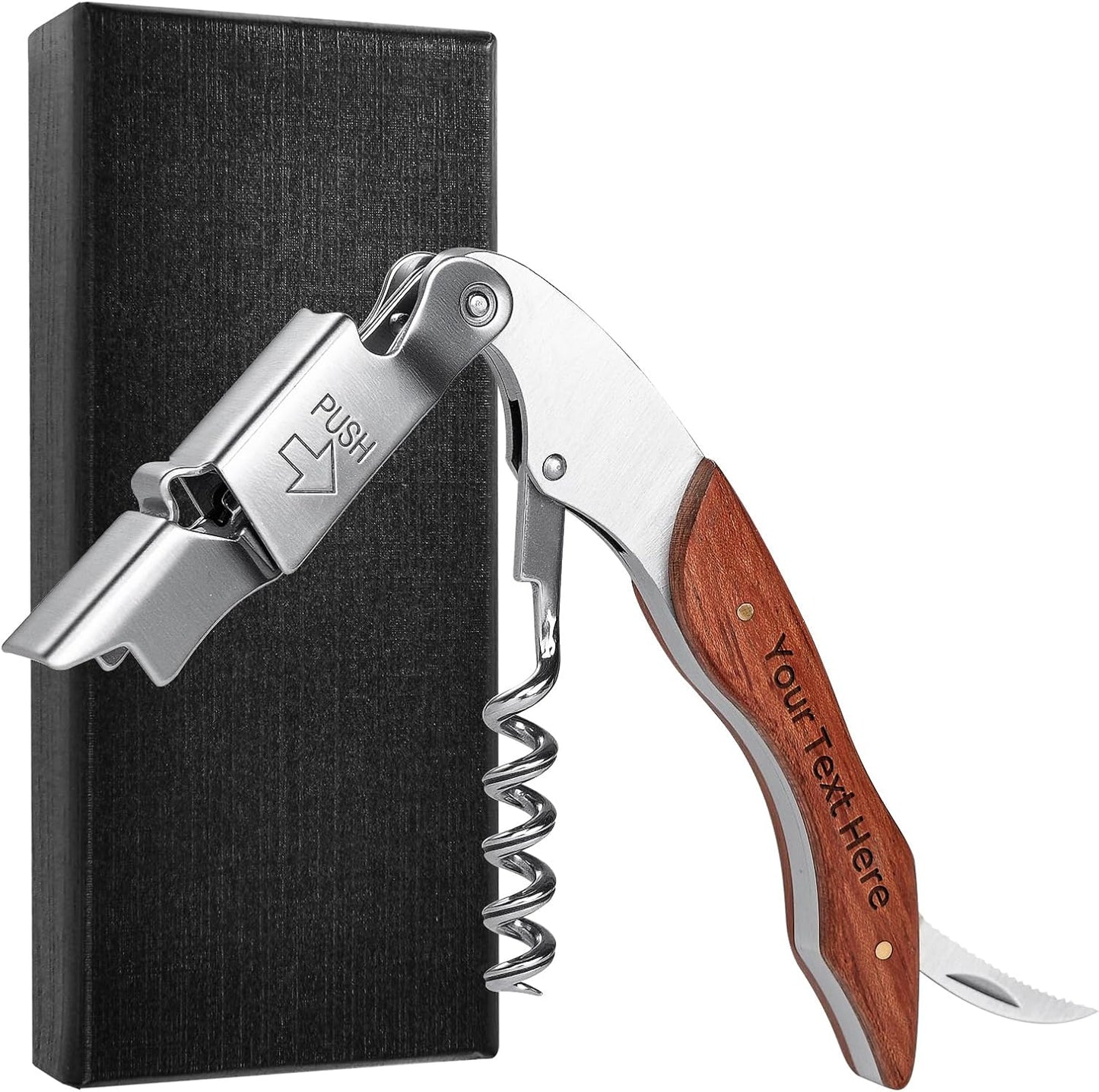 Wine Opener, Wine key, Corkscrew, Personalized Custom Wine Bottle Opener w/Foil Cutter and Cap Remover for Servers, Bartenders, Waiters, Sommelier, Wine lover - Classic Rosewood
