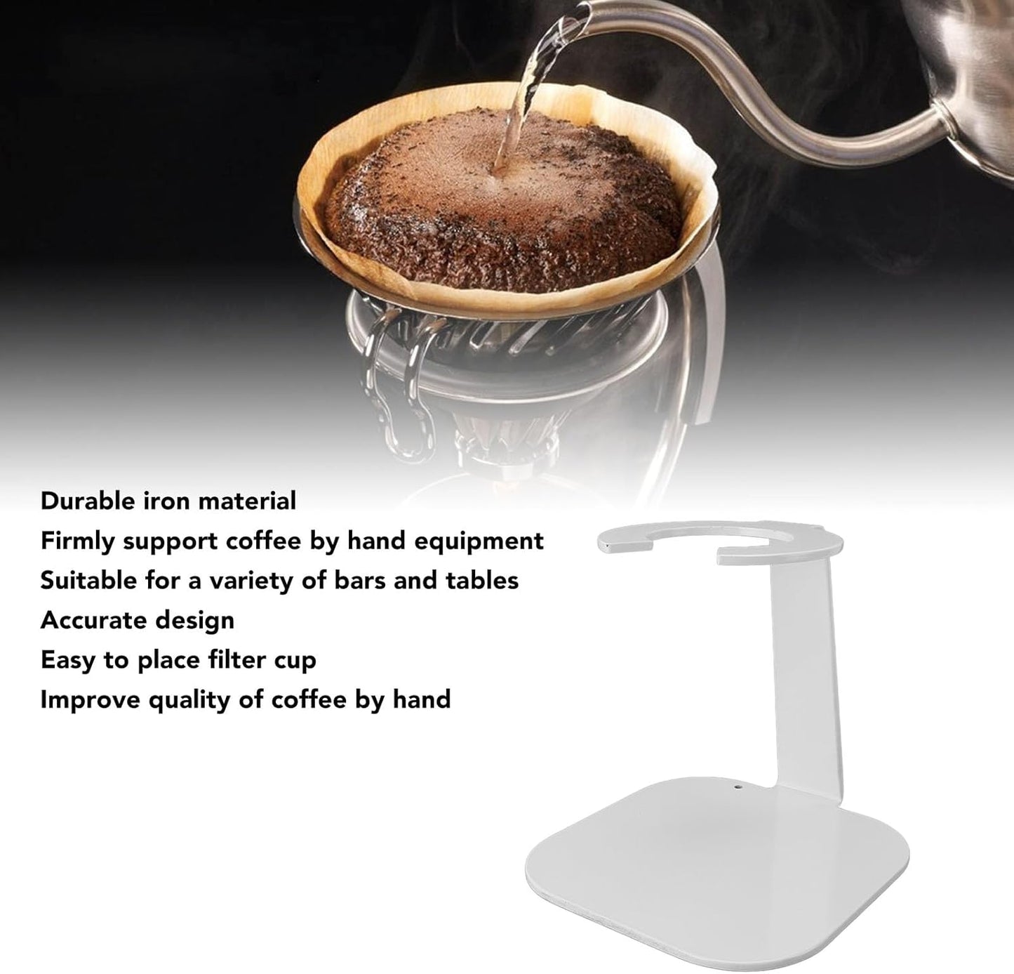 Coffee Dripper Stand Iron Pour Over Filter Holder Space Saving Maker Station for Bar Equipment (White)