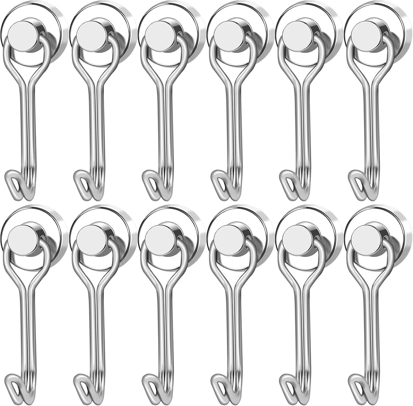 LOVIMAG Hooks, 30lbs+ Magnetic Magnet Hook 2025 Cruise Cabin Ship Essentials Heavy Duty Strong Refrigerator Fridge Hanging for Classroom Beach Vacation Kitchen Grills Home Mug Hanger (12 Pack), Silver