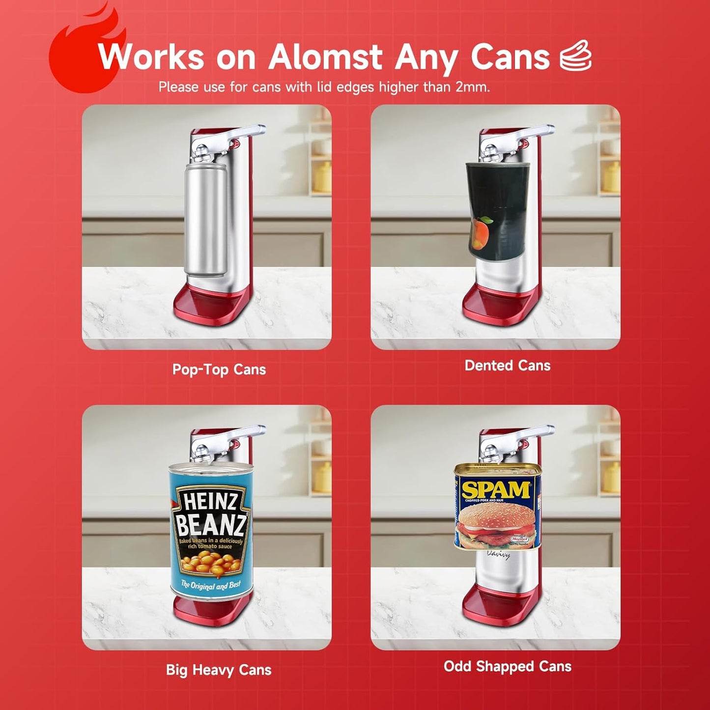 Davivy Electric Can Opener,Stainless Steel Slim Automatic Can Opener,One Touch Easy to Use for Arthritis (Silver+Red)