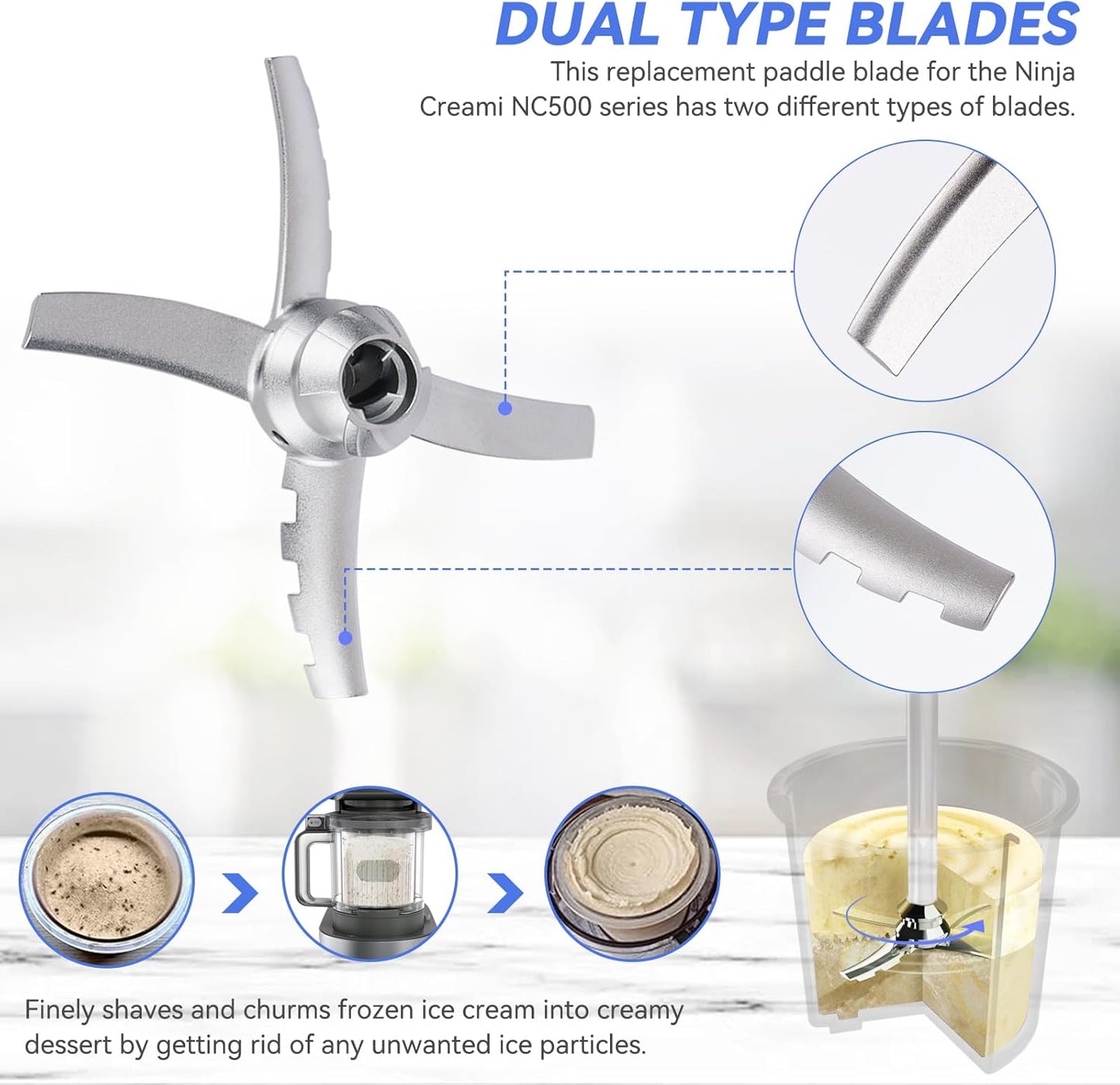 Blades Replacement for Ninja Deluxe NC501 Series Ice Cream Makers - Paddle Blade Replacement for Ninja Creamerizer NC500 NC501 NC500C NC501C NC501H - Stainless Steel